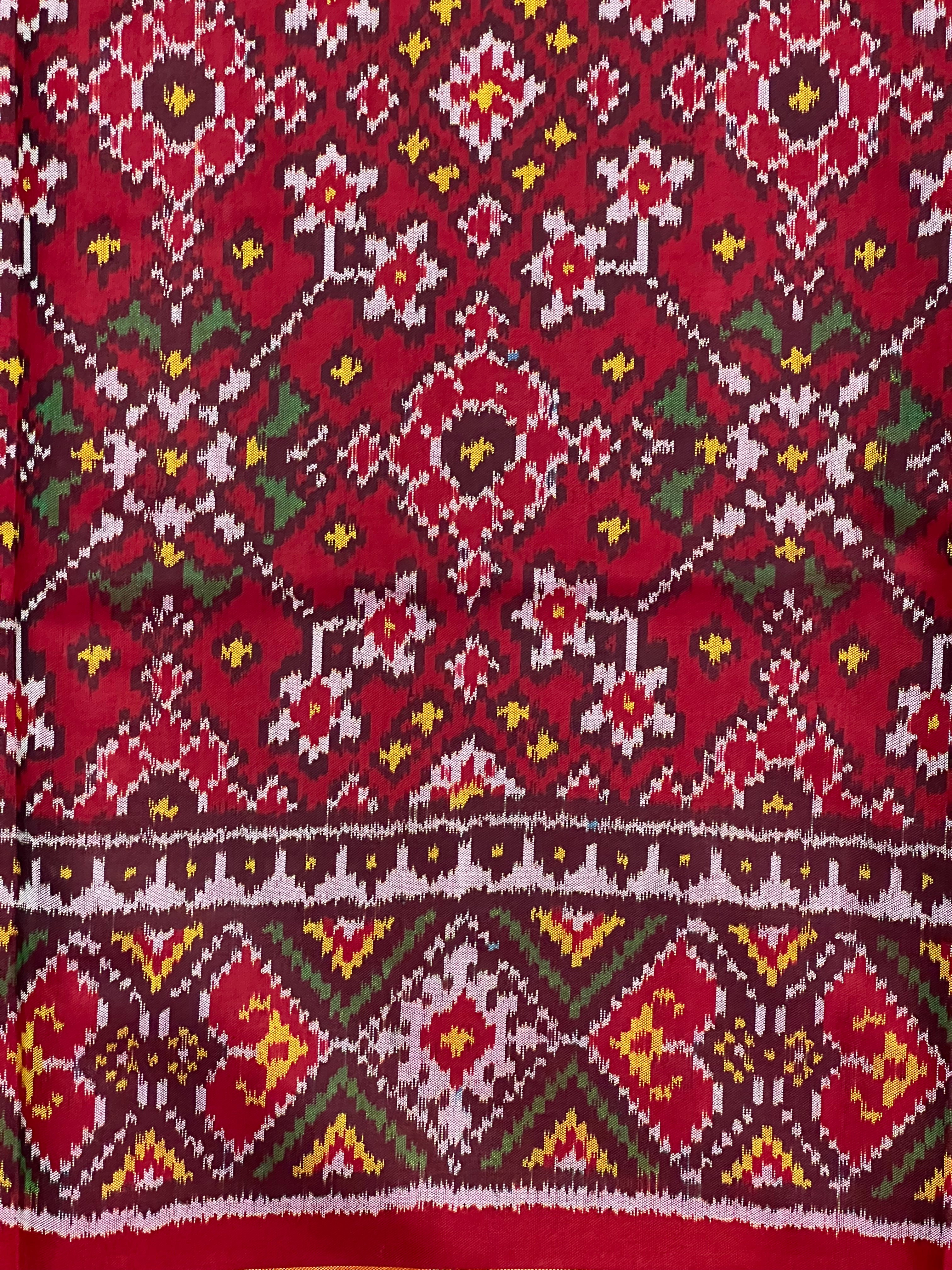 Red Navratna Traditional Design Handwoven Patola Silk Saree