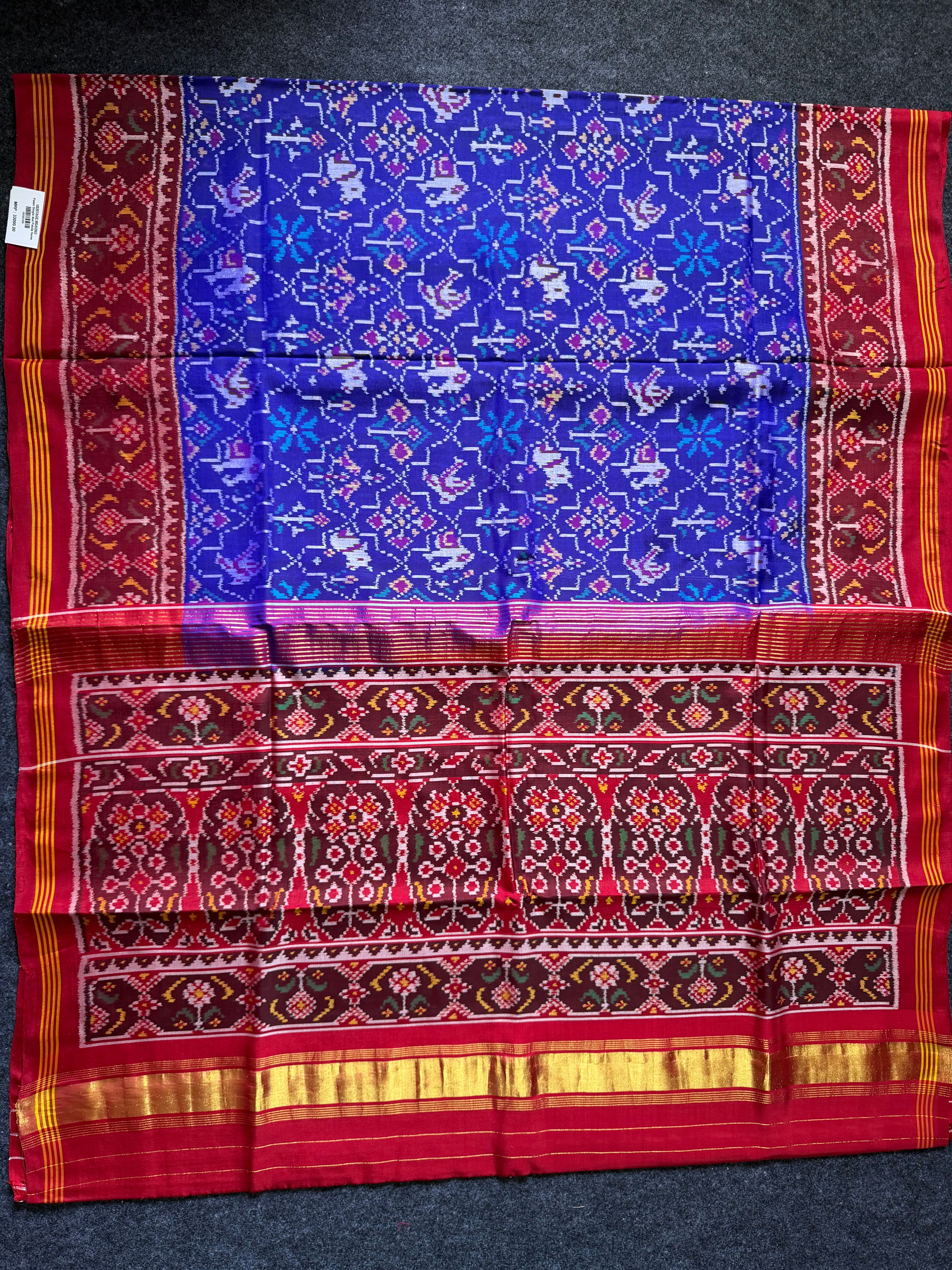 Motif Design With Blue Color Handwoven Patola Silk Saree Secondary image