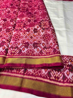 White Plain Gala with Designer Blouse Handwoven Patola Silk Saree