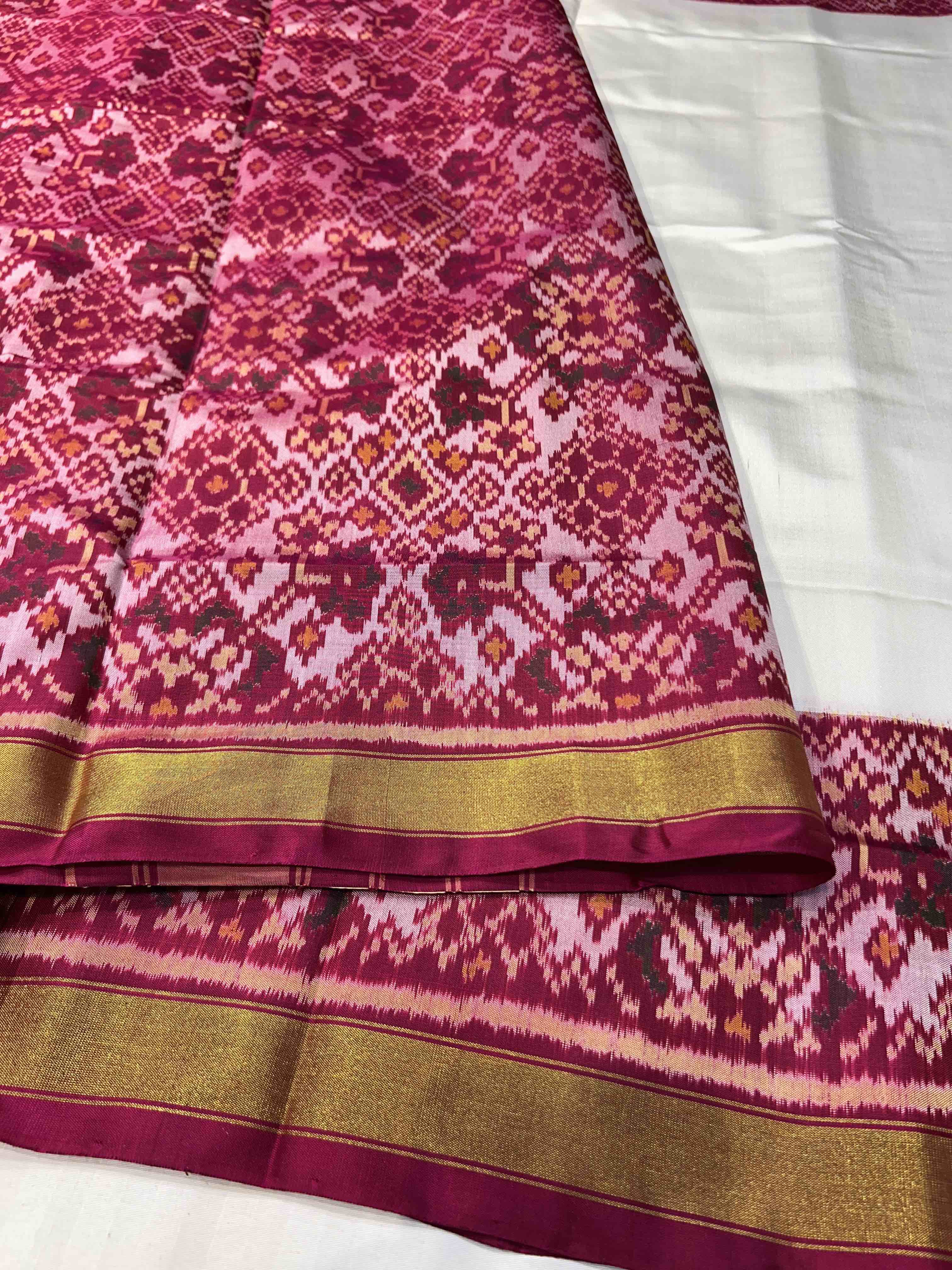 White Plain Gala with Designer Blouse Handwoven Patola Silk Saree