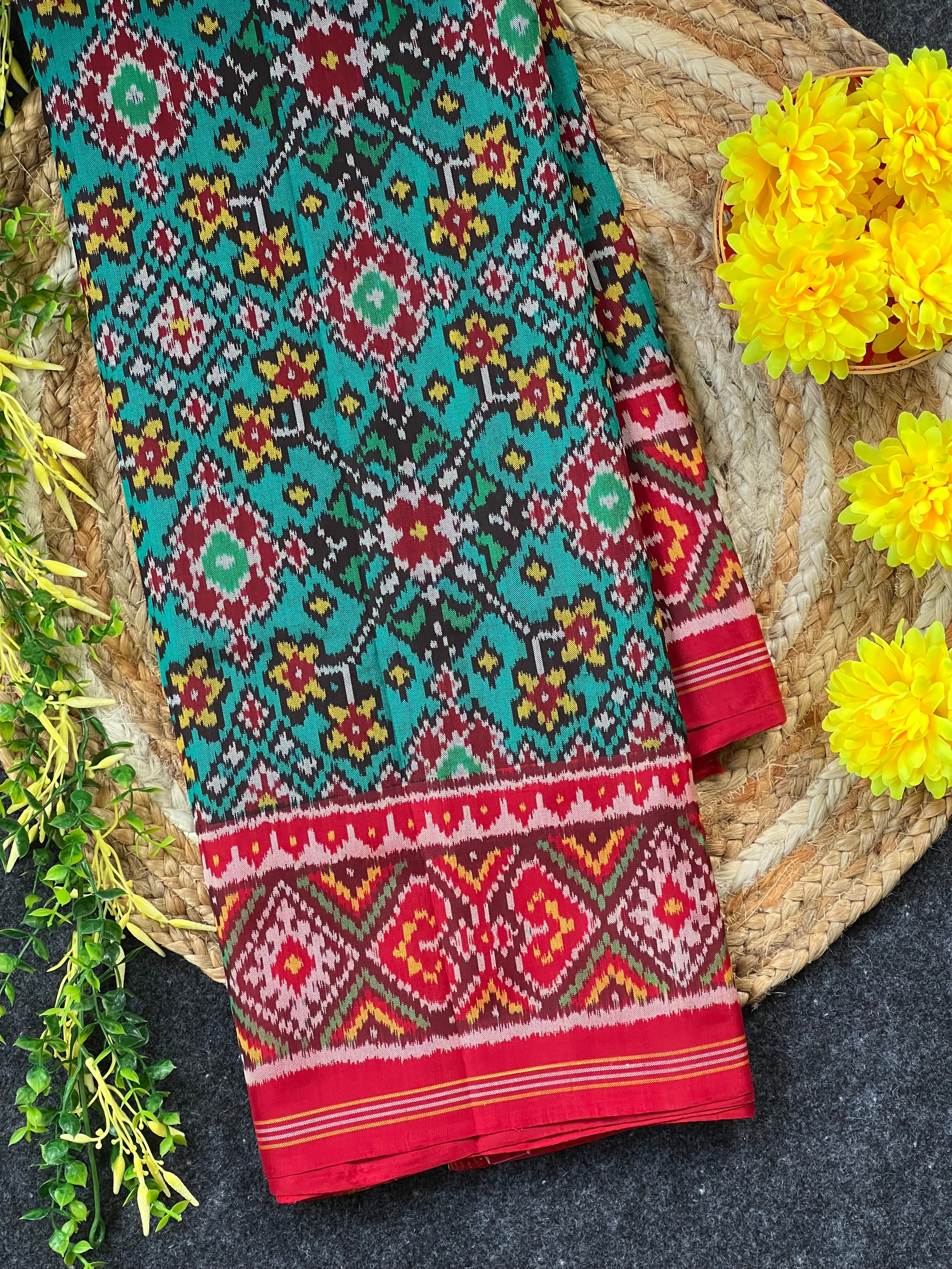 RamaGreen Navratna Design Handwoven Patola Silk Saree