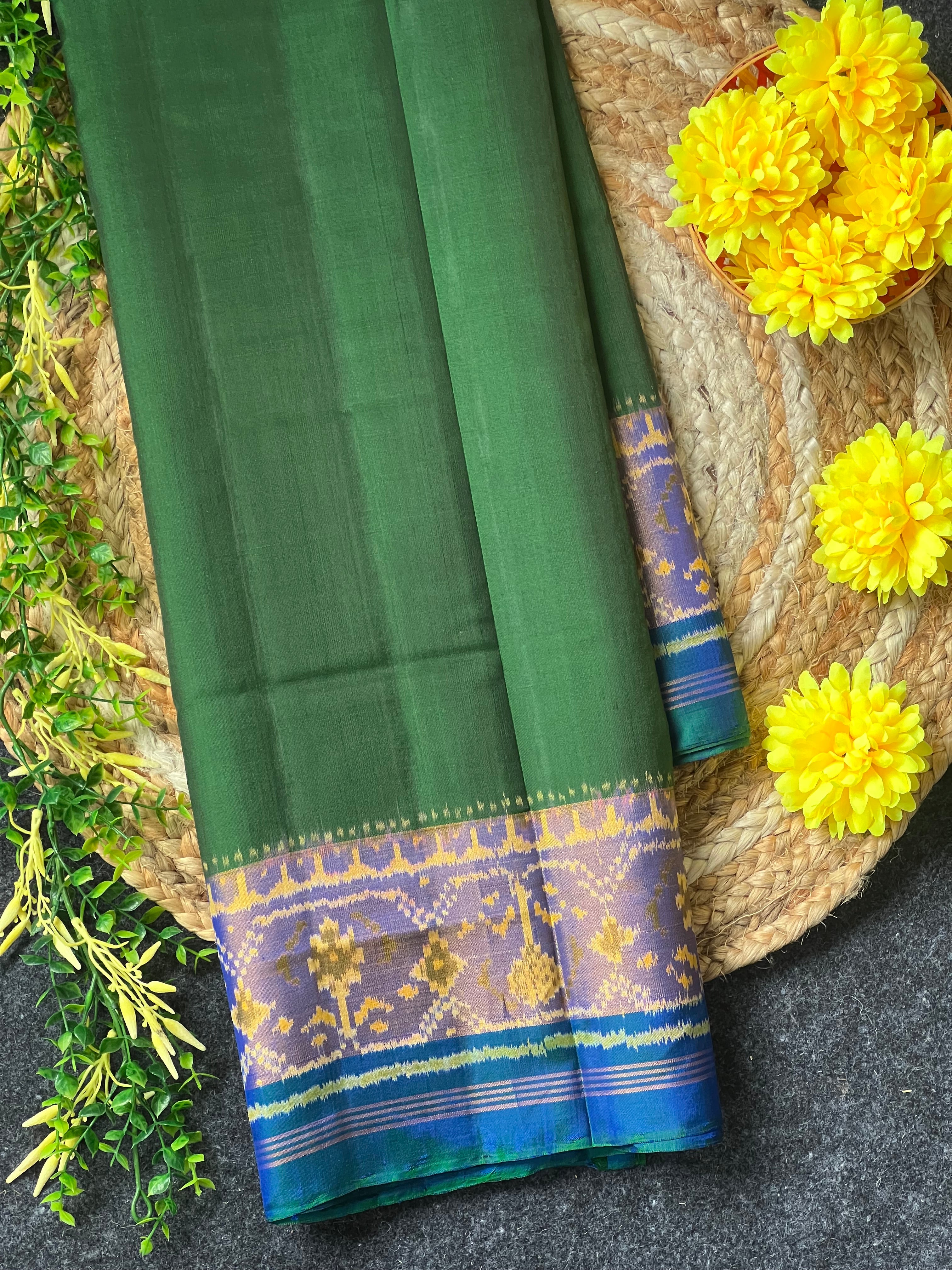 Plain Gala Border Handwoven Patola Silk Saree