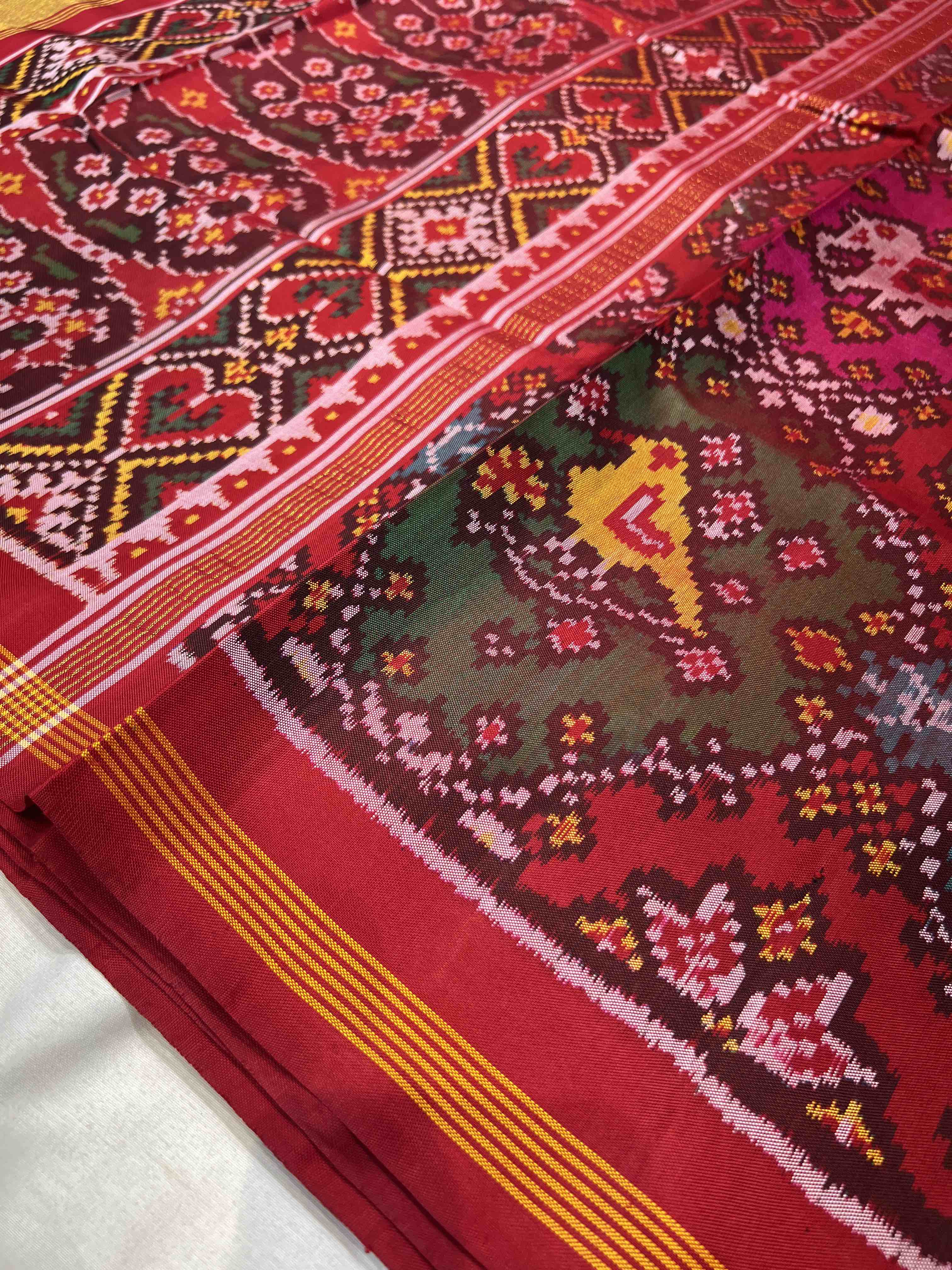 Multicolor With Motifs Handwoven Patola Silk Saree