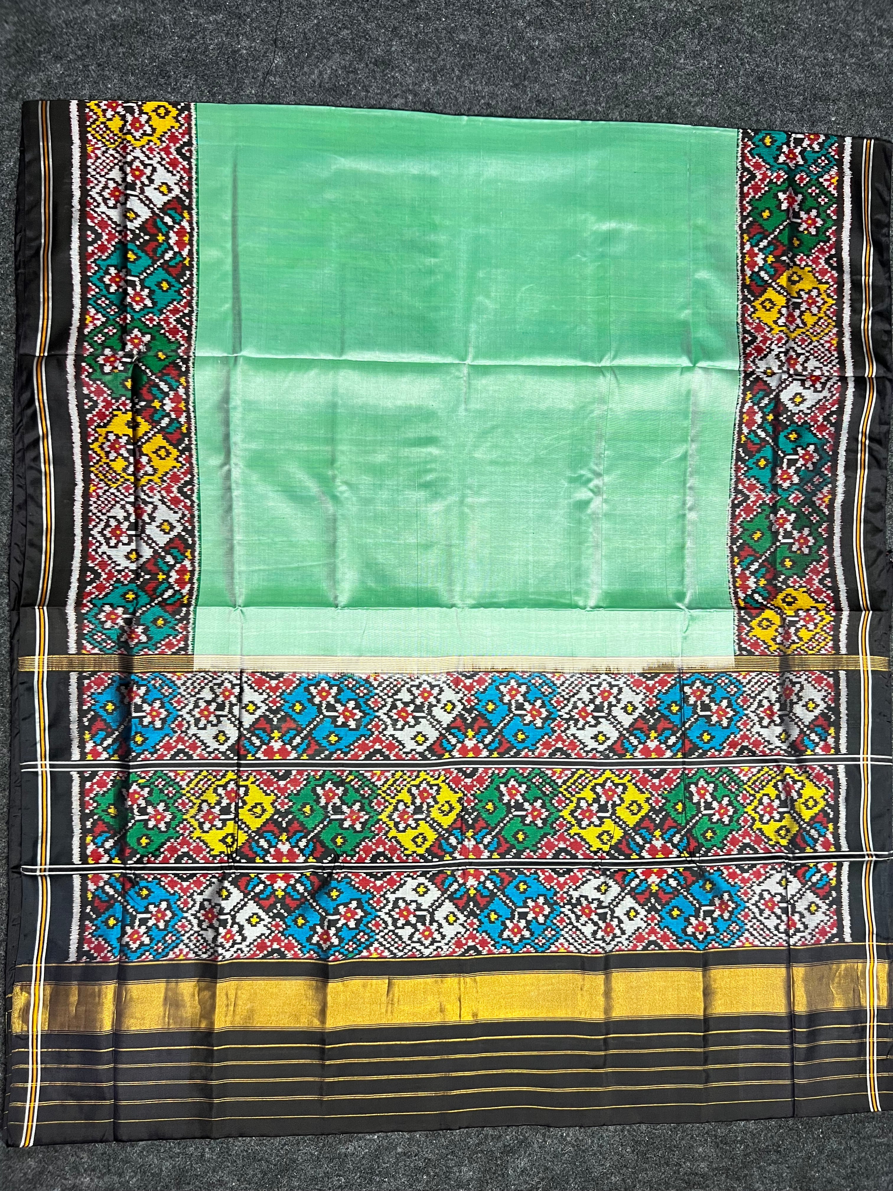 Pista Plain Gala Border With Designer Blouse  Handwoven Patola Silk Saree Secondary image