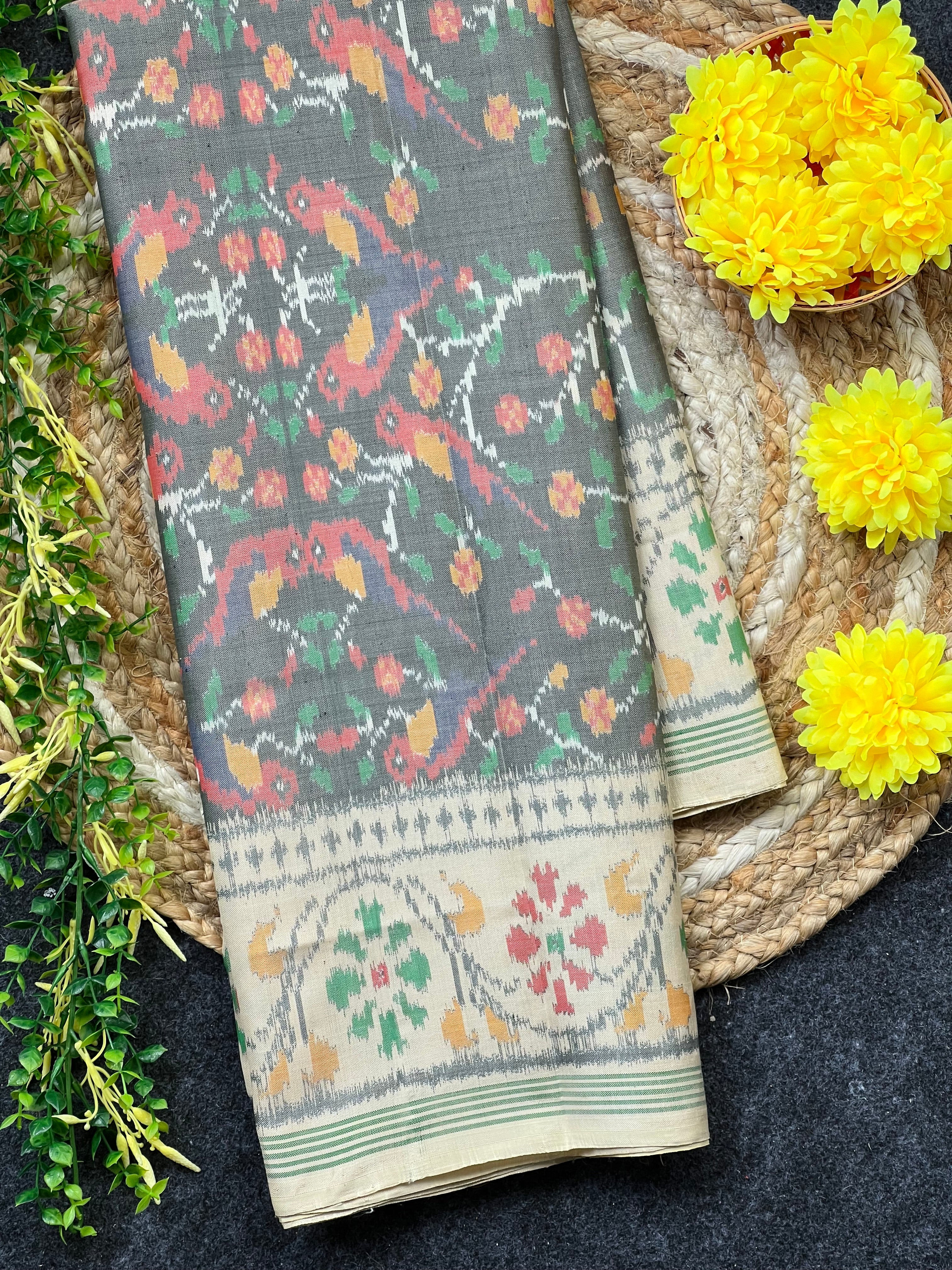 Grey color Exclusive Design Handwoven Patola Silk Saree