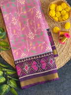 Baby-pink and purple Fancy Design Handwoven Patola Silk Saree