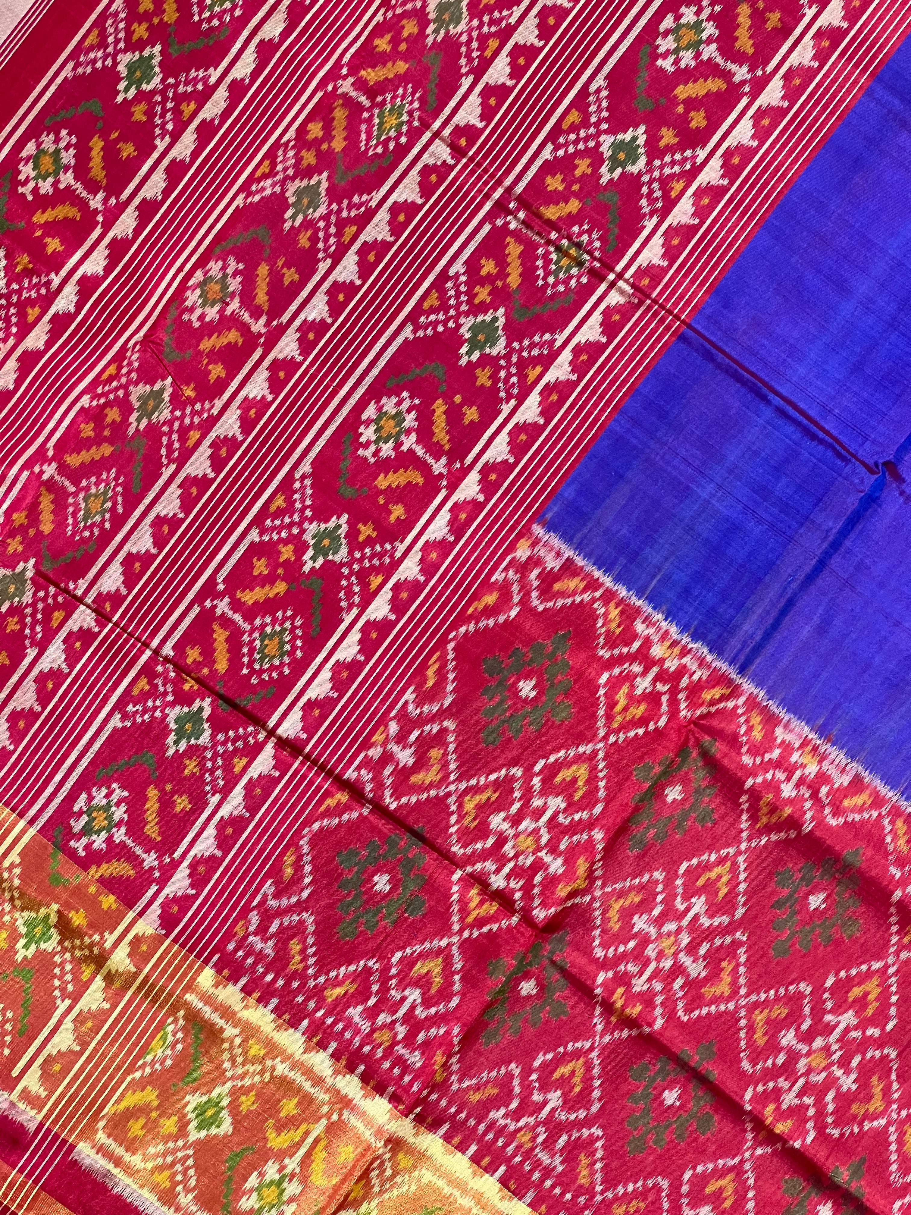Skirt Border Purple With Red Handwoven Patola Silk Saree