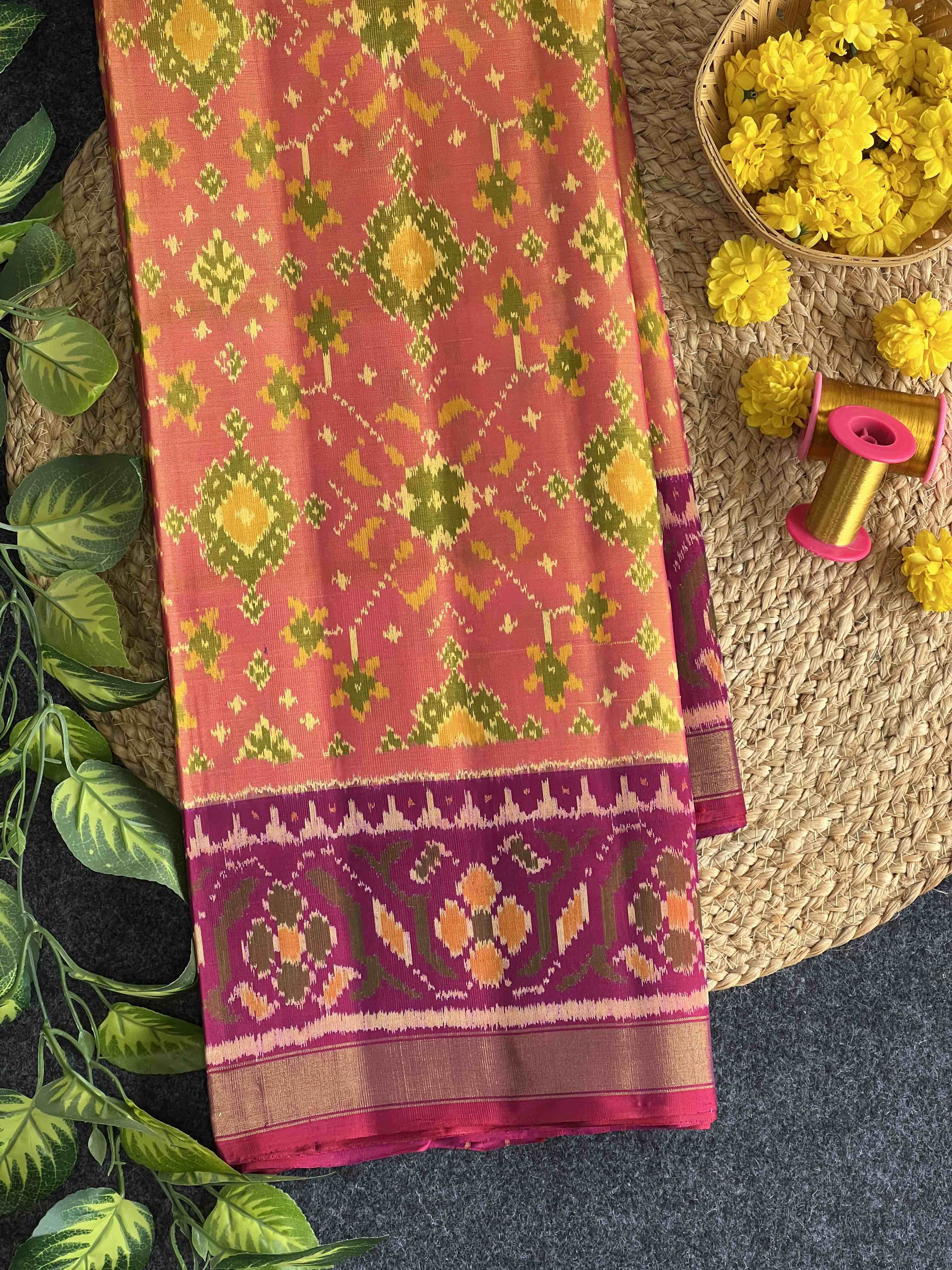 Navratna Traditional Design Handwoven Patola Silk Saree Main image