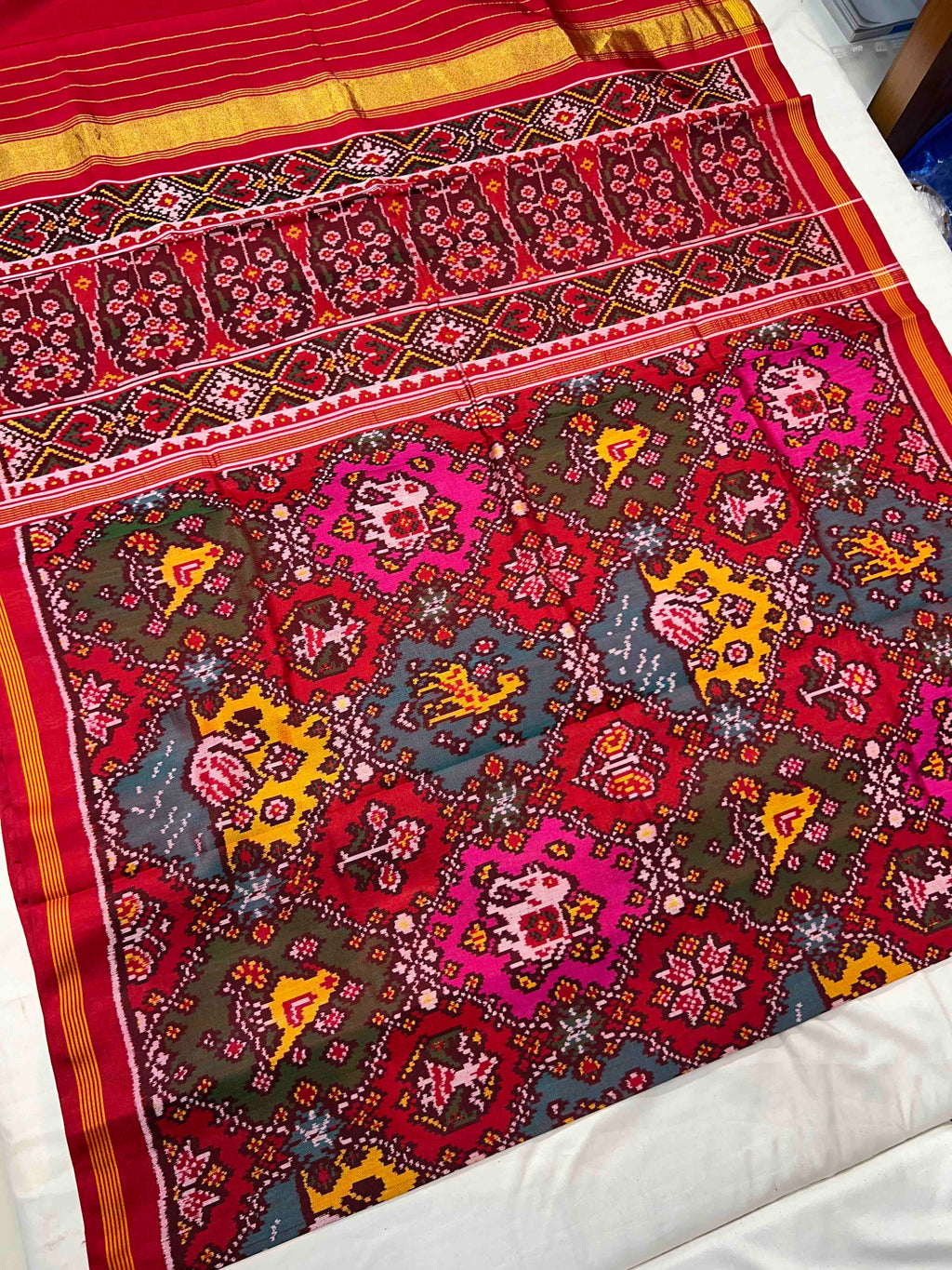 Multicolor With Motifs Handwoven Patola Silk Saree