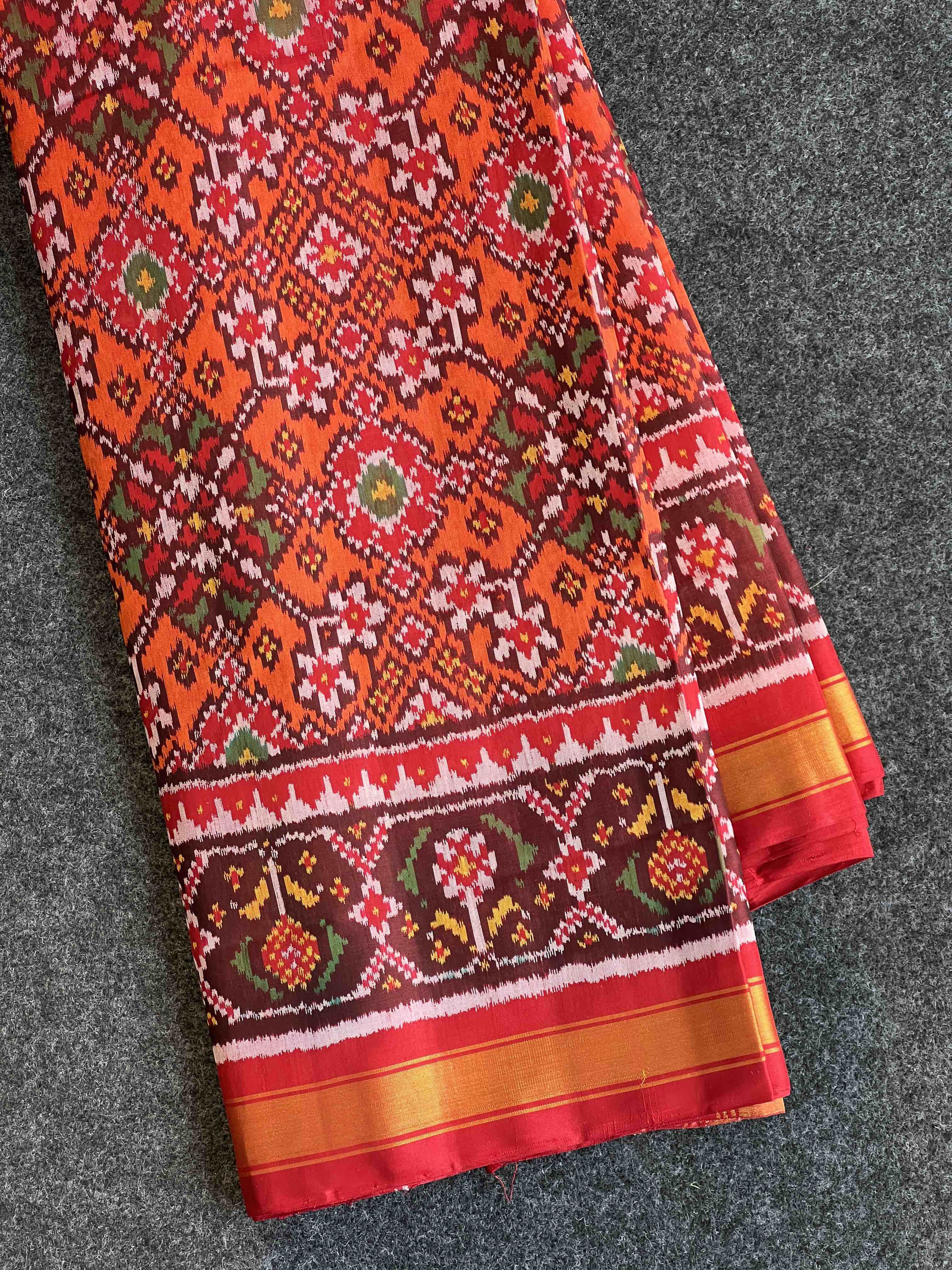 Orange Navratna Traditional Design Handwoven Patola Silk Saree Main image