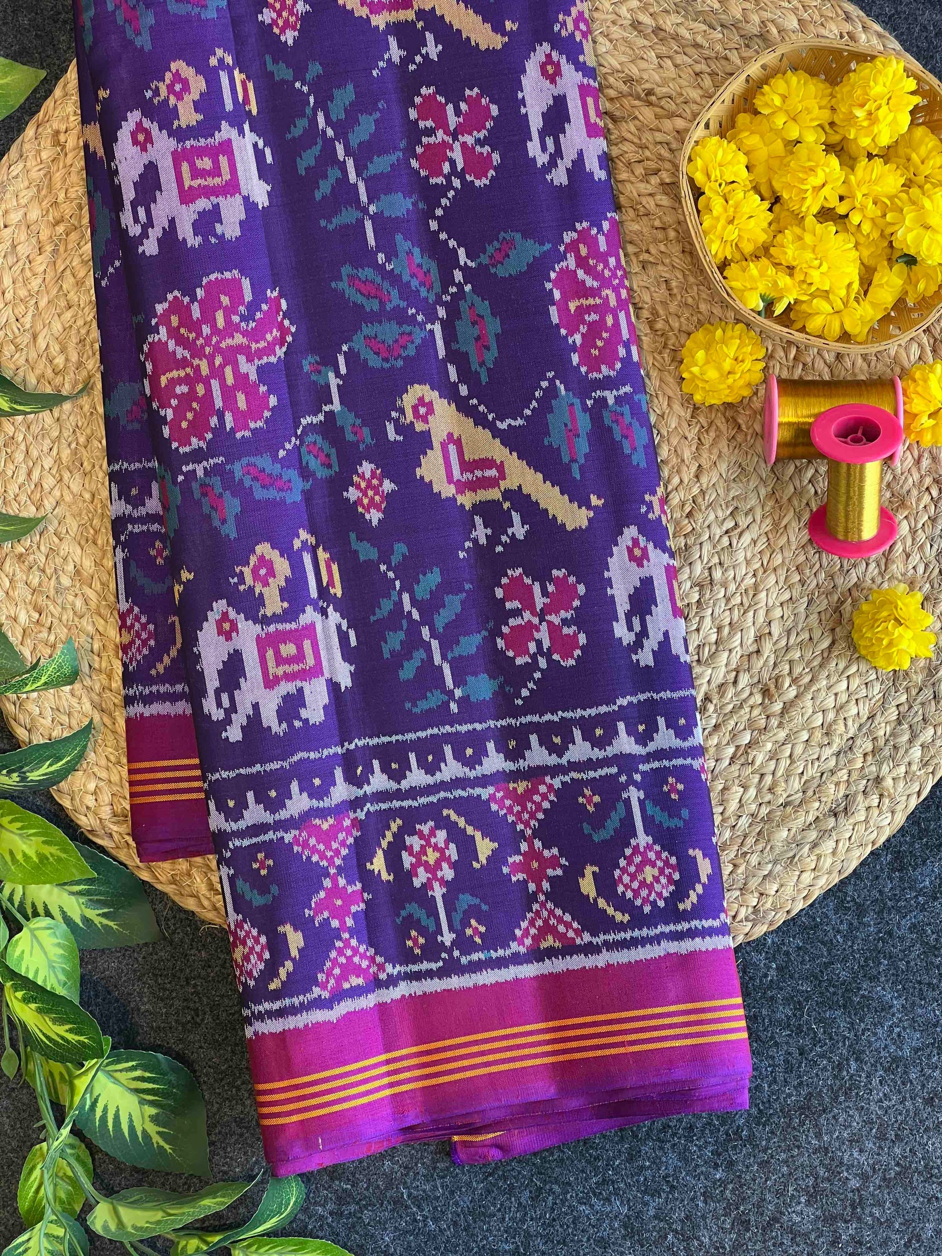 Purple color Motif Design Handwoven Patola Silk Saree Main image