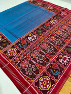 Blue Gala Border With Designer Blouse Handwoven Patola Silk Saree