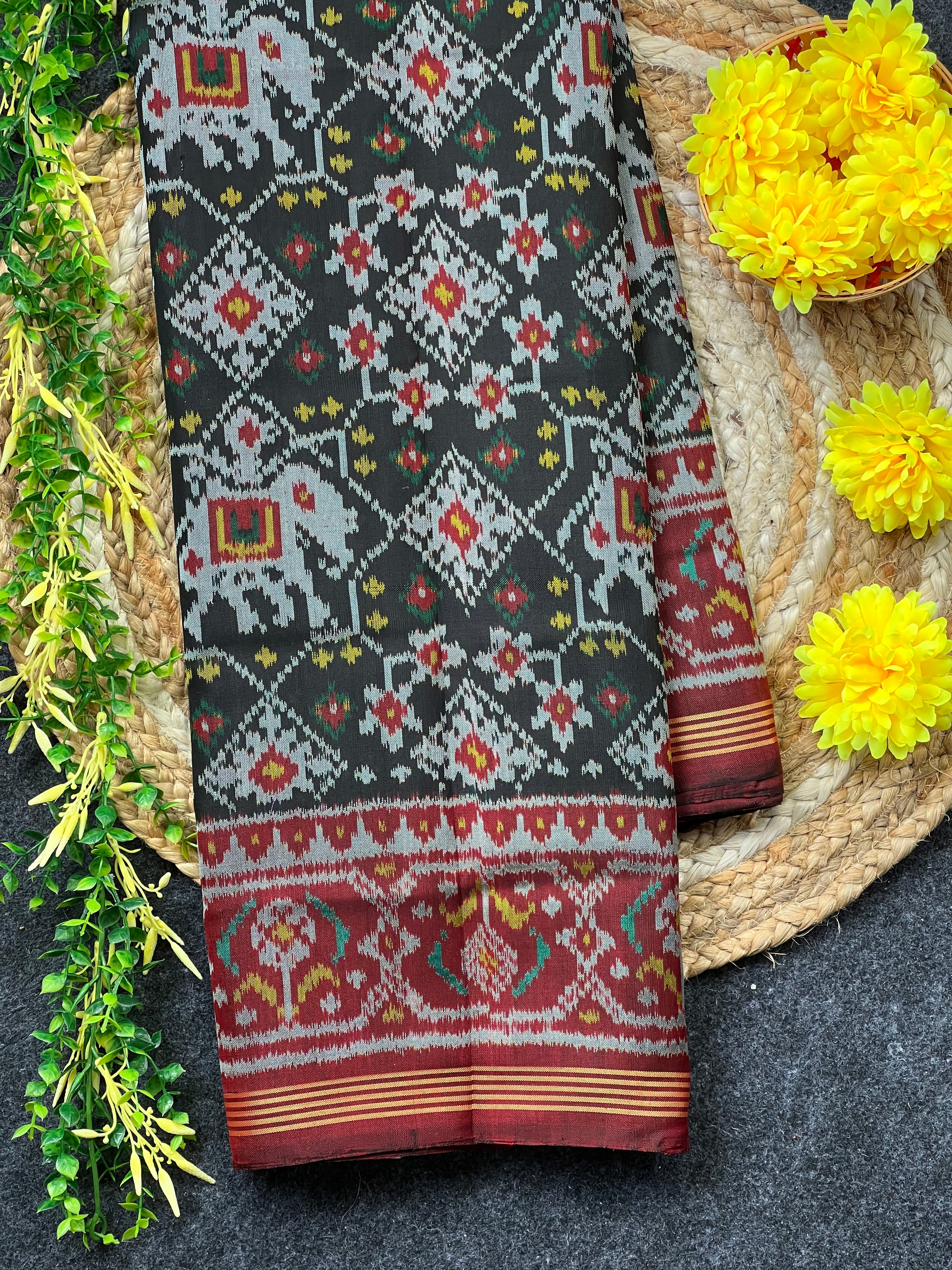 Fusion Design Black Handwoven Patola Silk Saree Main image
