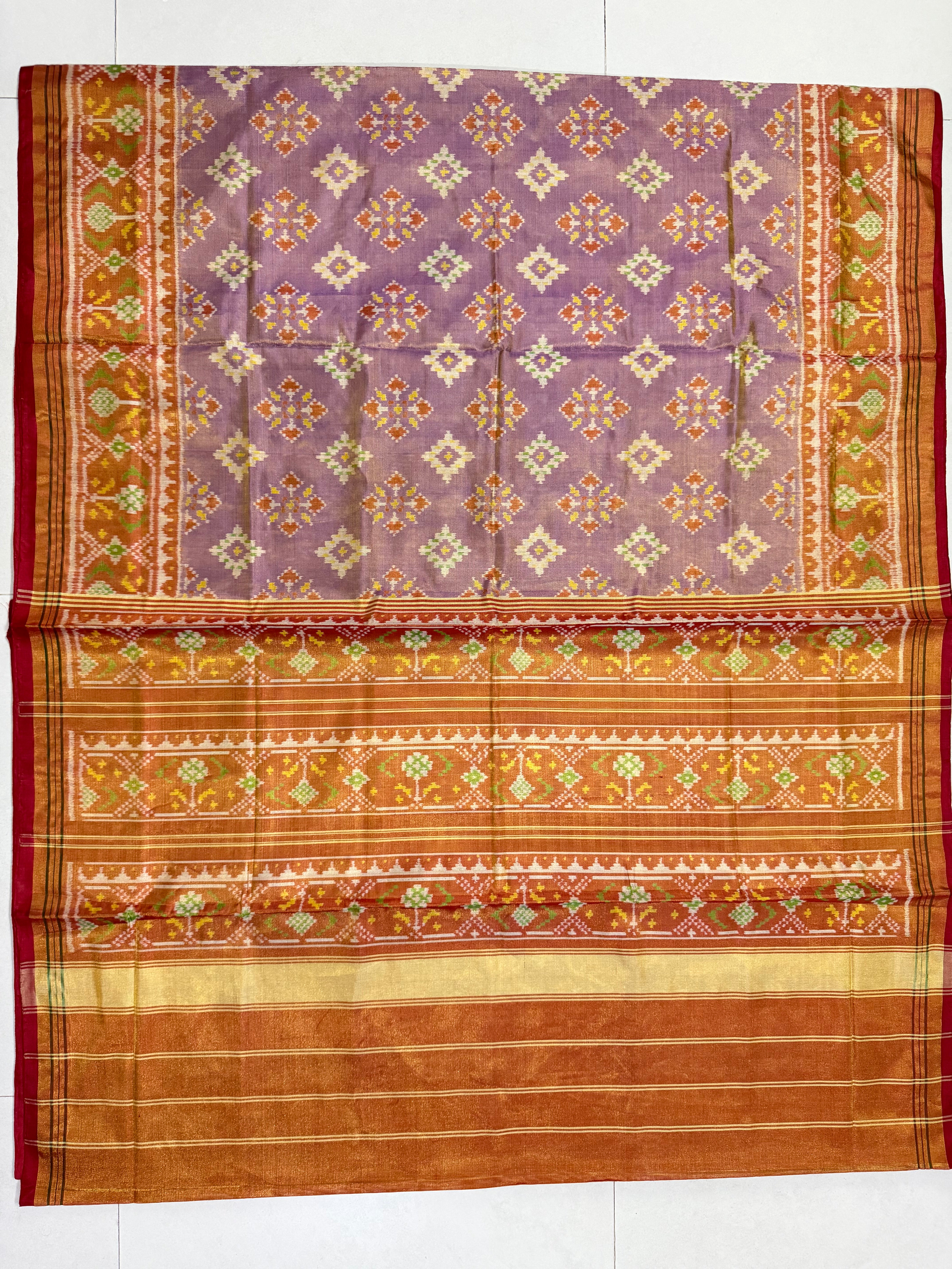 Pastel Purple Panchanda Tissue Double Zari Patola Saree Secondary image