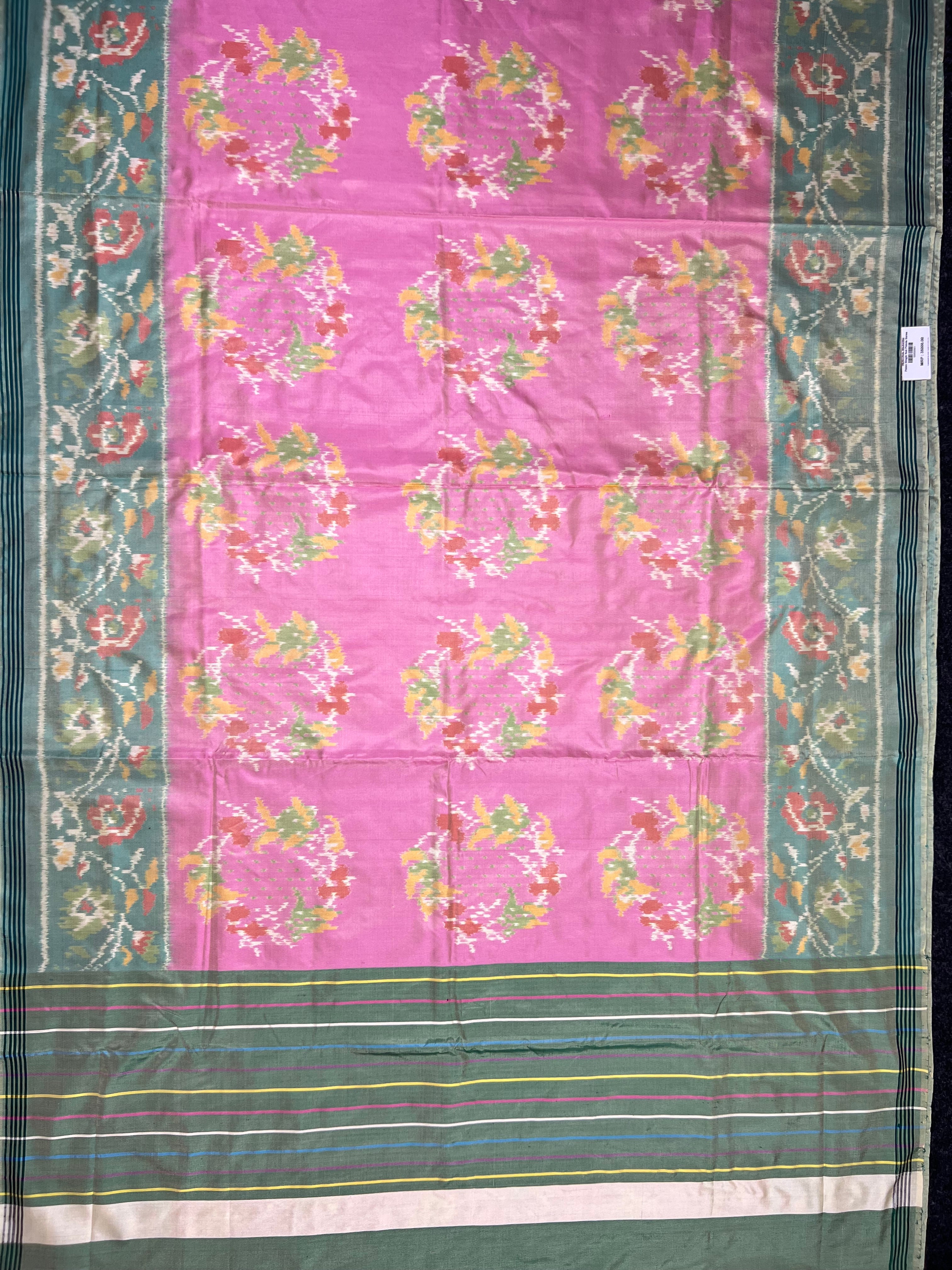 Pastel Pink-Green Handwoven Patola Silk Saree