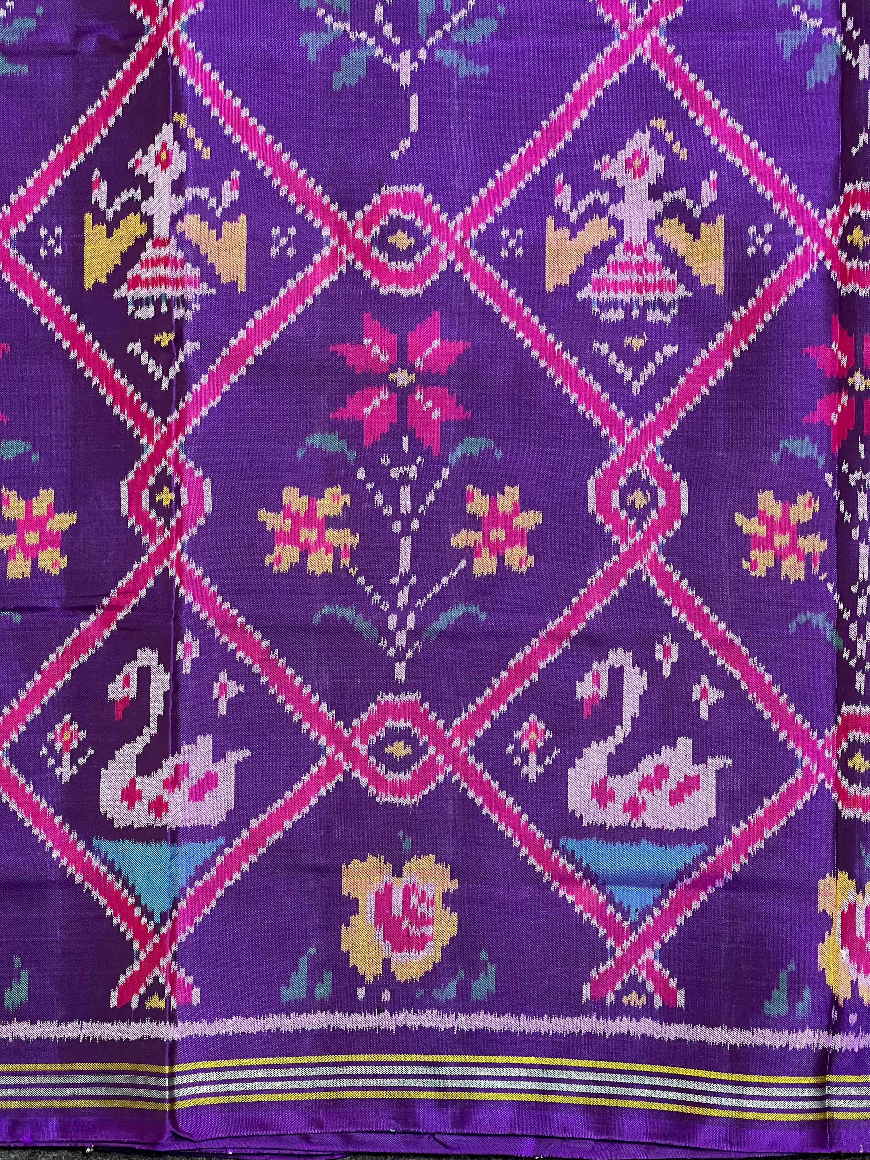 Purple Motifs With Flower Design Handwoven Patola Silk Saree