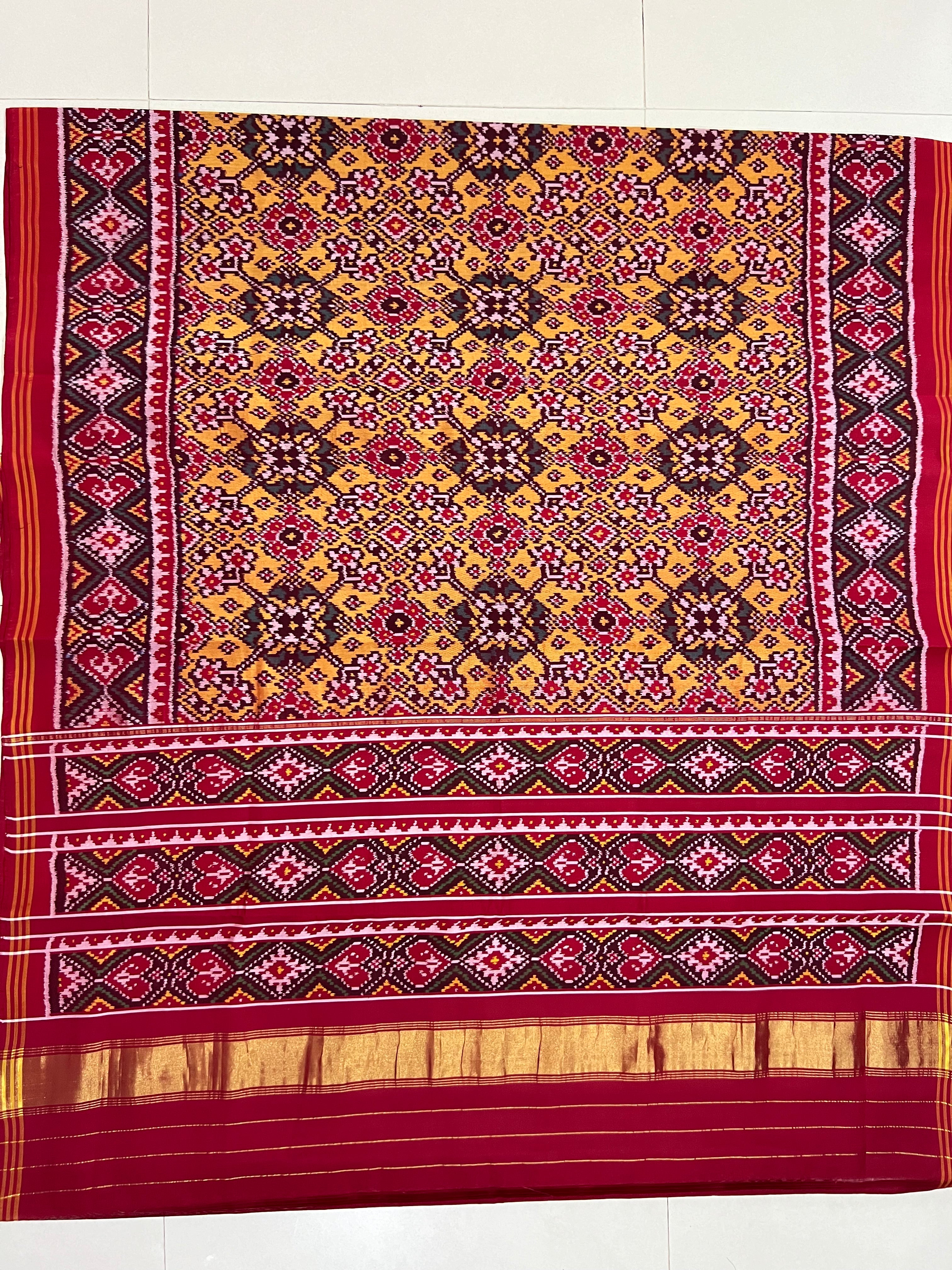 Yellow Navratna Traditional Design Handwoven Patola Silk Saree