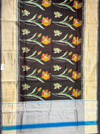 Brown Flower Design Handwoven Patola Silk Saree