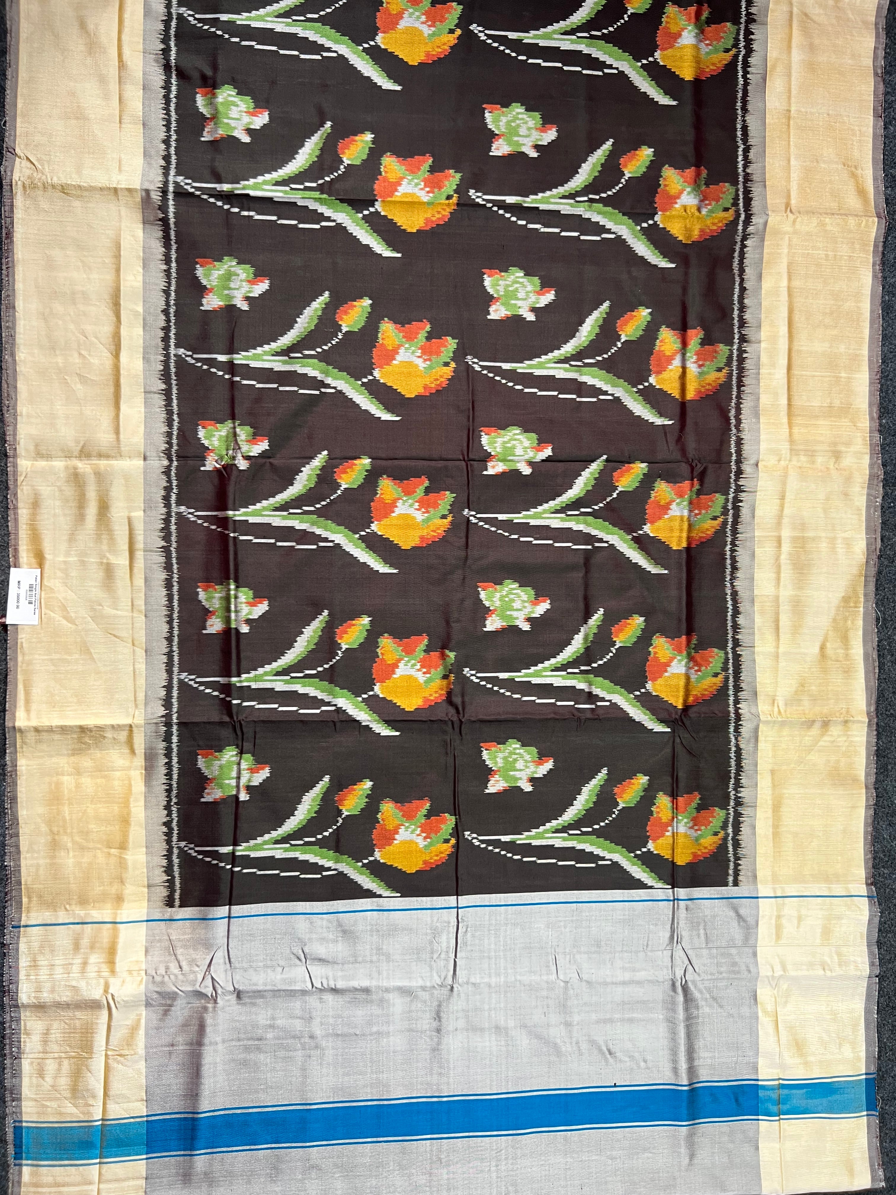 Brown Flower Design Handwoven Patola Silk Saree
