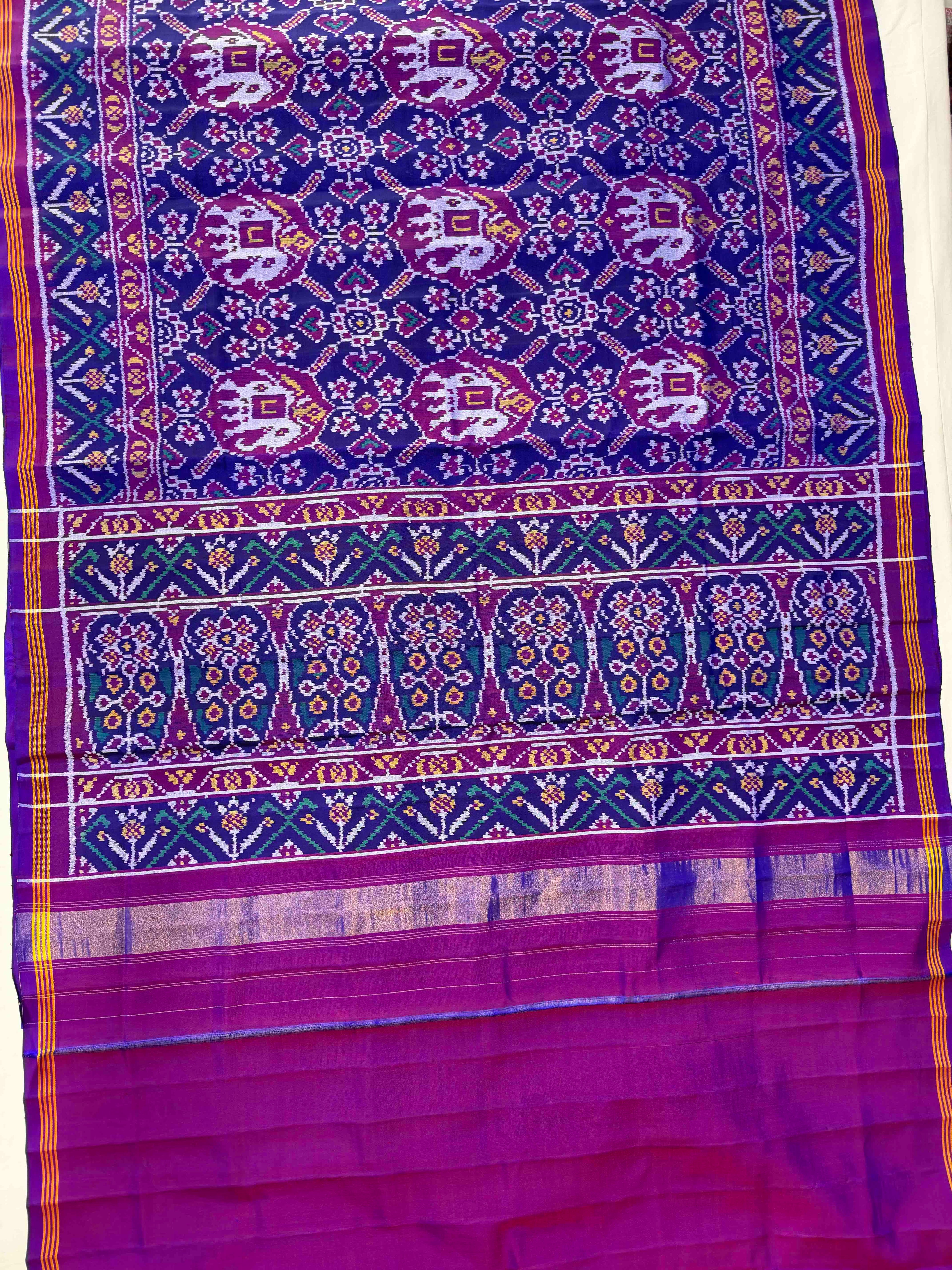 Blue Fusion Design Handwoven Patola Silk Saree