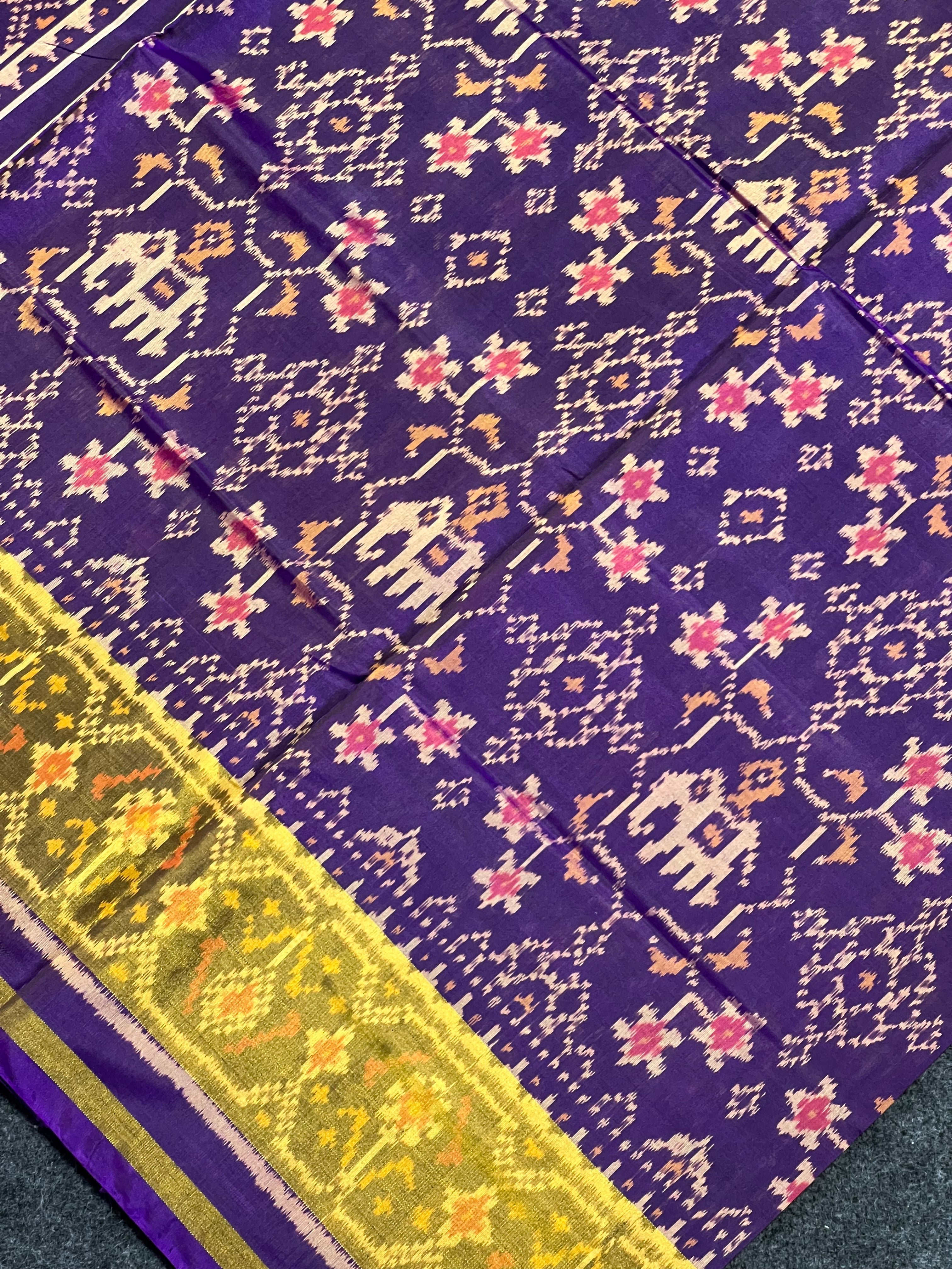 Dark Purple Fusion Design Handwoven Patola Silk Saree