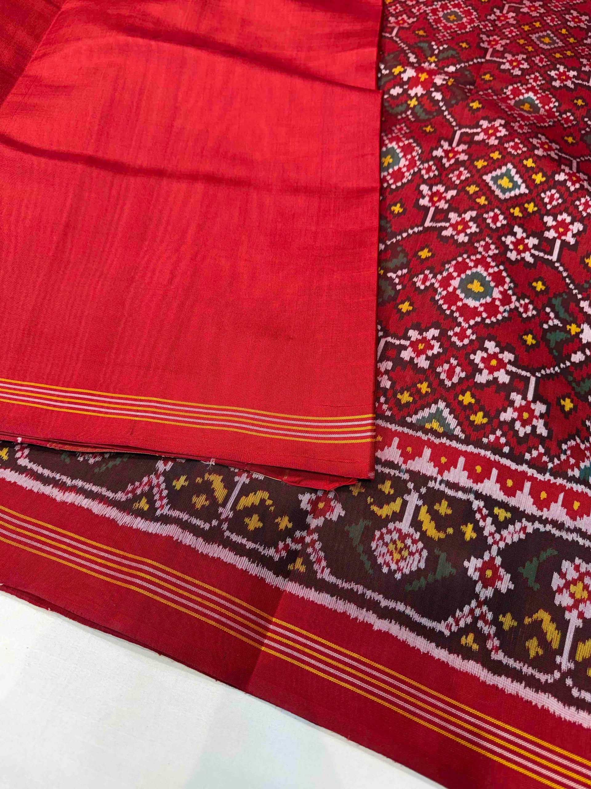 Red Navratna Traditional Design Handwoven Patola Silk Saree