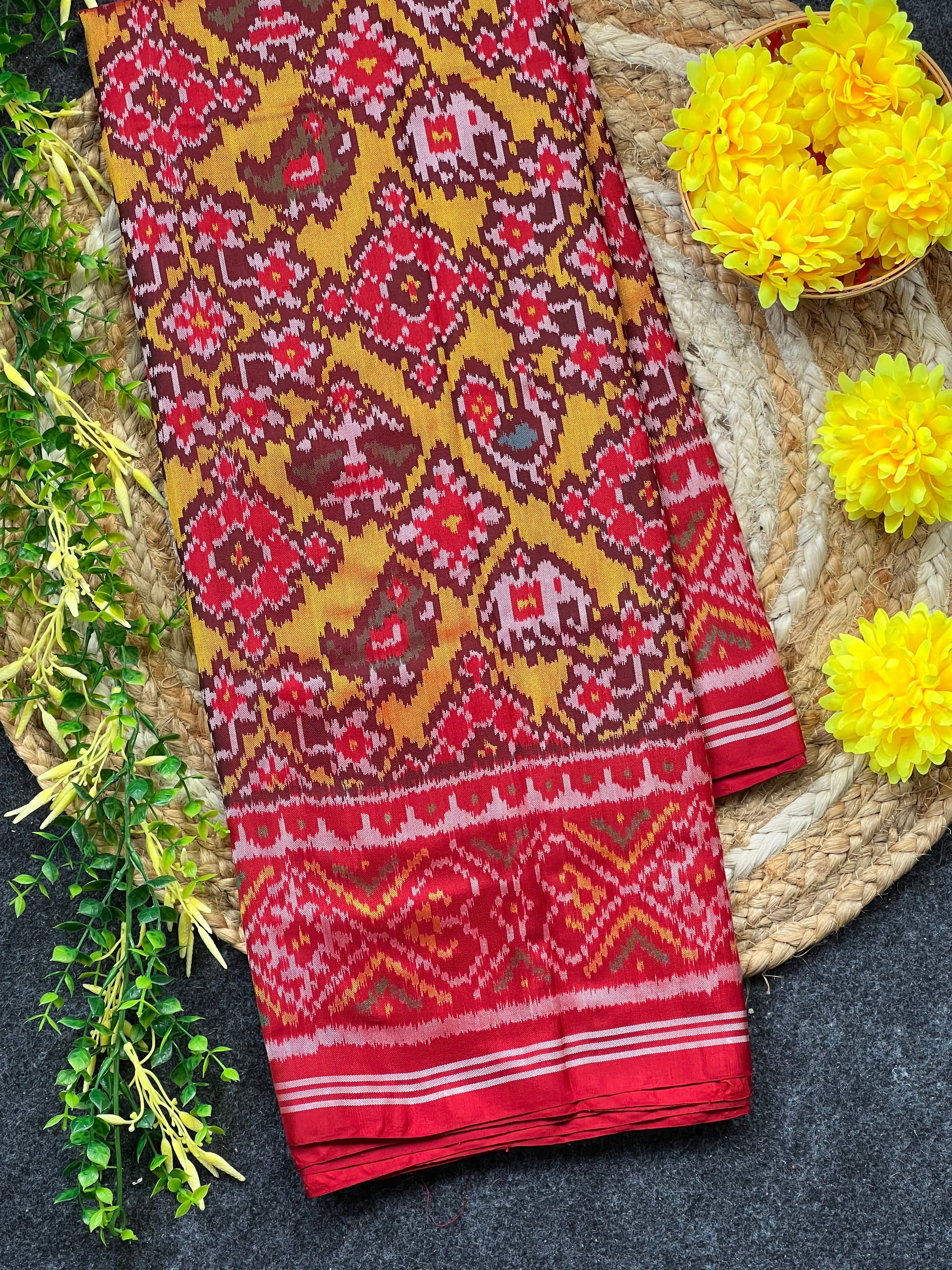 Yellow Fusion Design Handwoven Patola Silk Saree