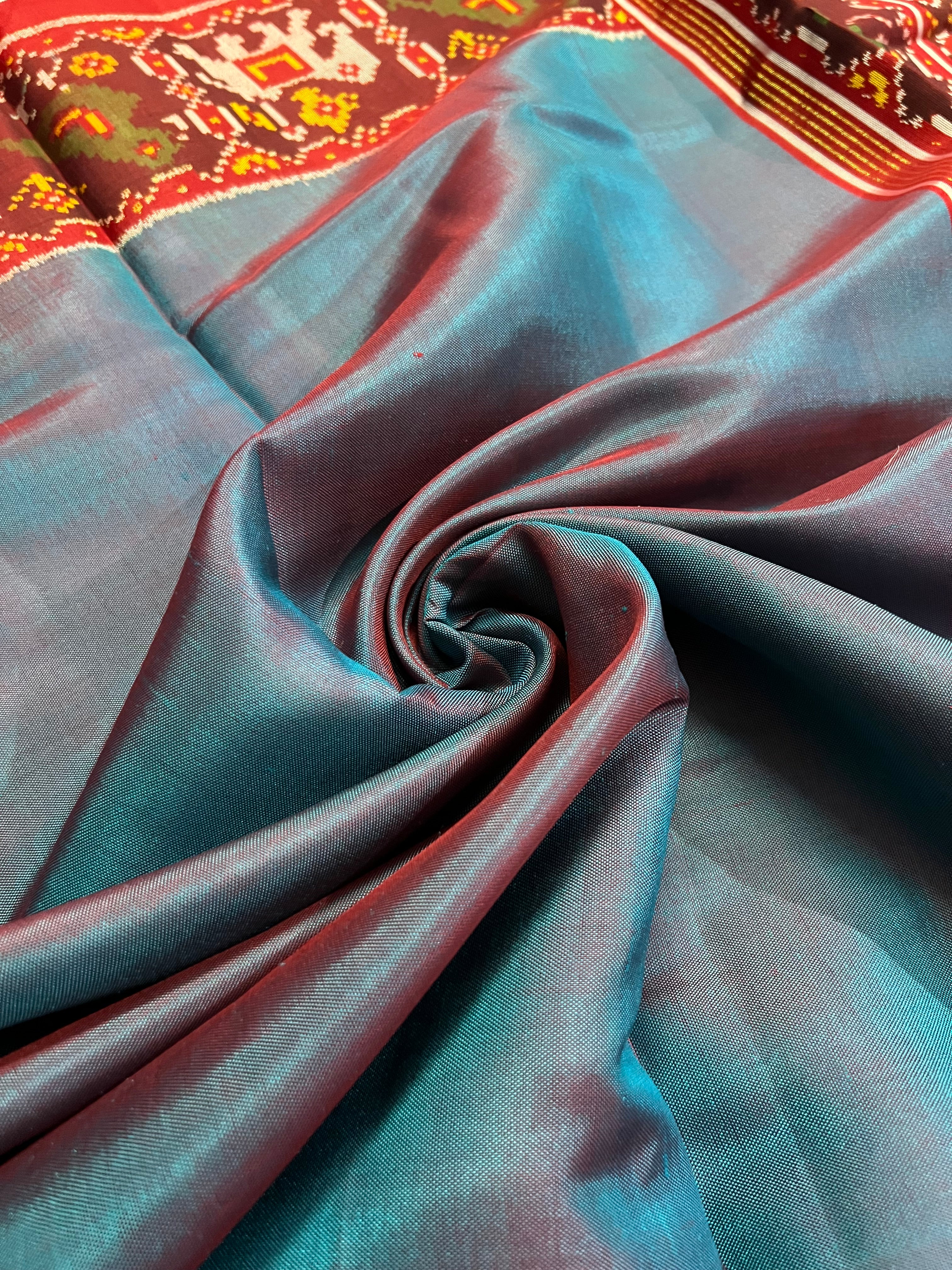 Blue Gala Border With Designer Blouse Handwoven Patola Silk Saree