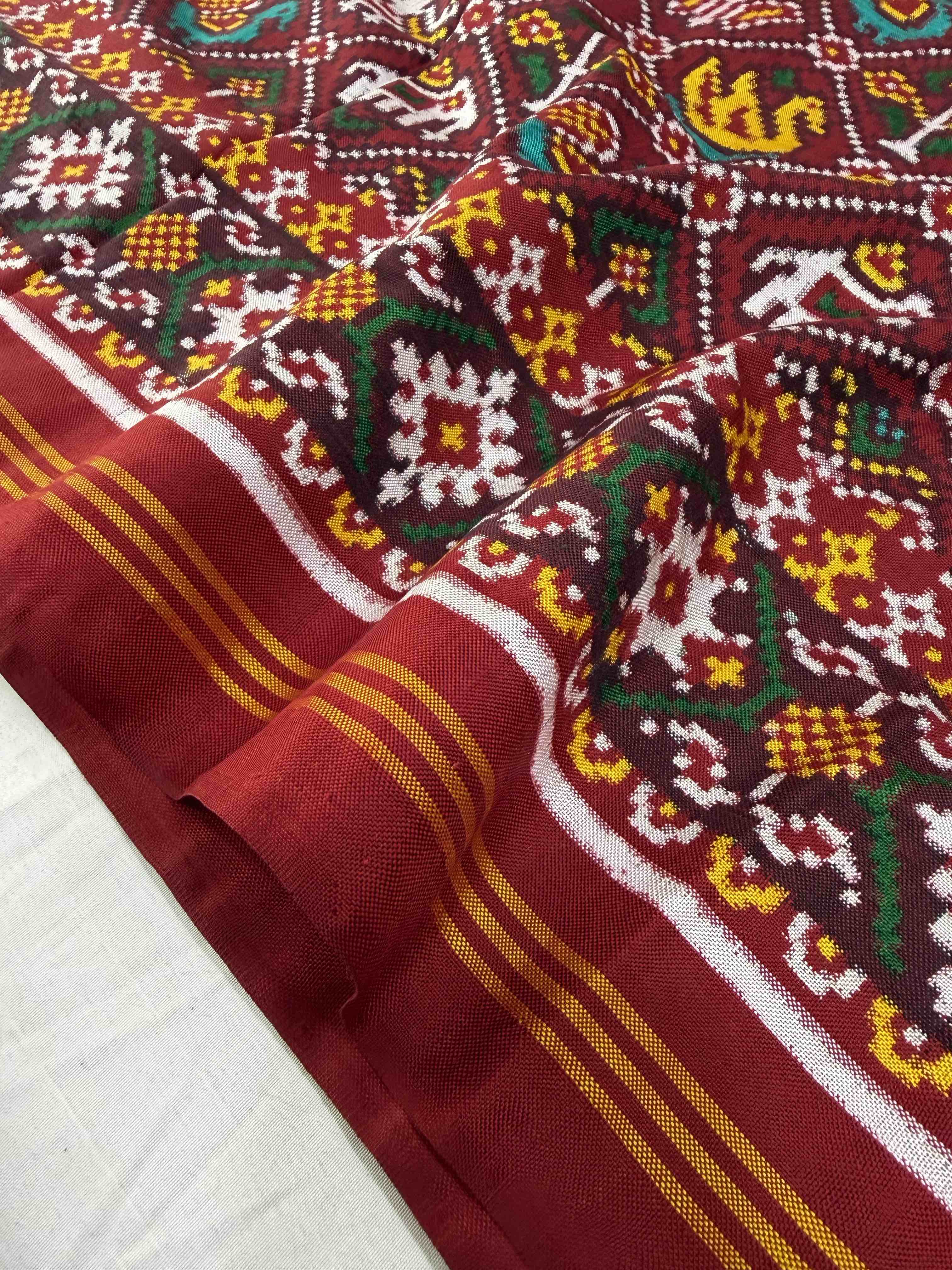 Narikunj Traditional Design Handwoven Double Ikat Patola Silk Saree