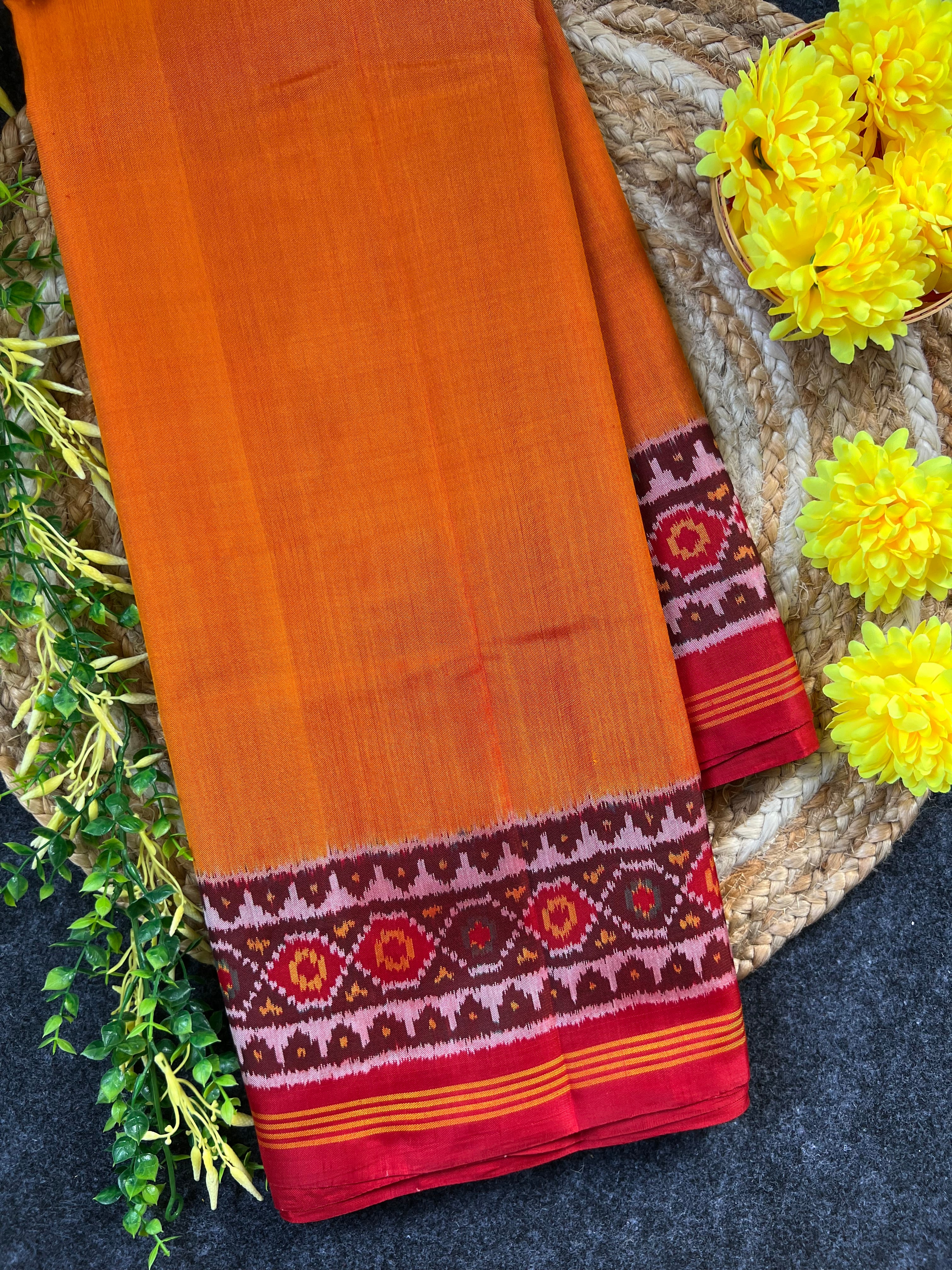Plain Gala Border With Designer Blouse Handwoven Patola Silk Saree Main image
