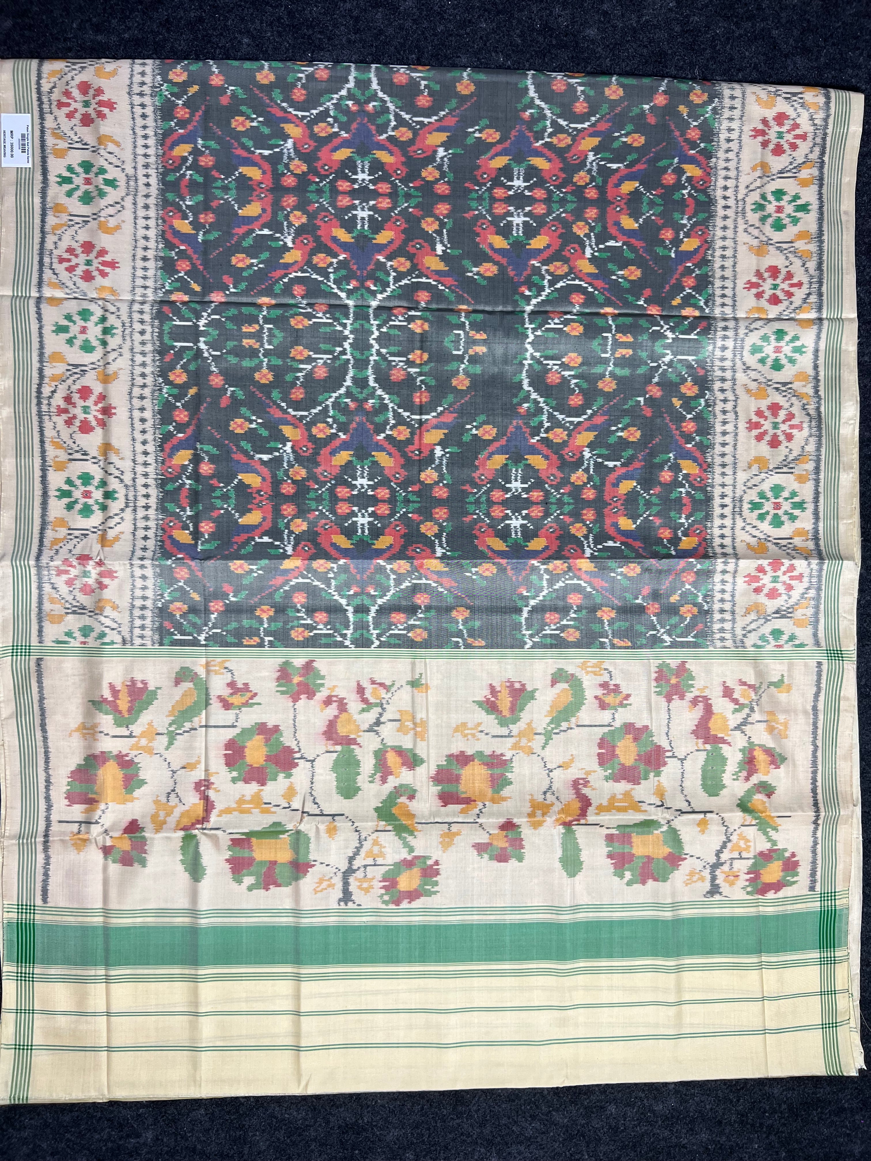 Grey color Exclusive Design Handwoven Patola Silk Saree