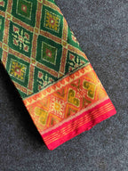 Green and Red Traditional Design Handwoven Patola Silk Saree