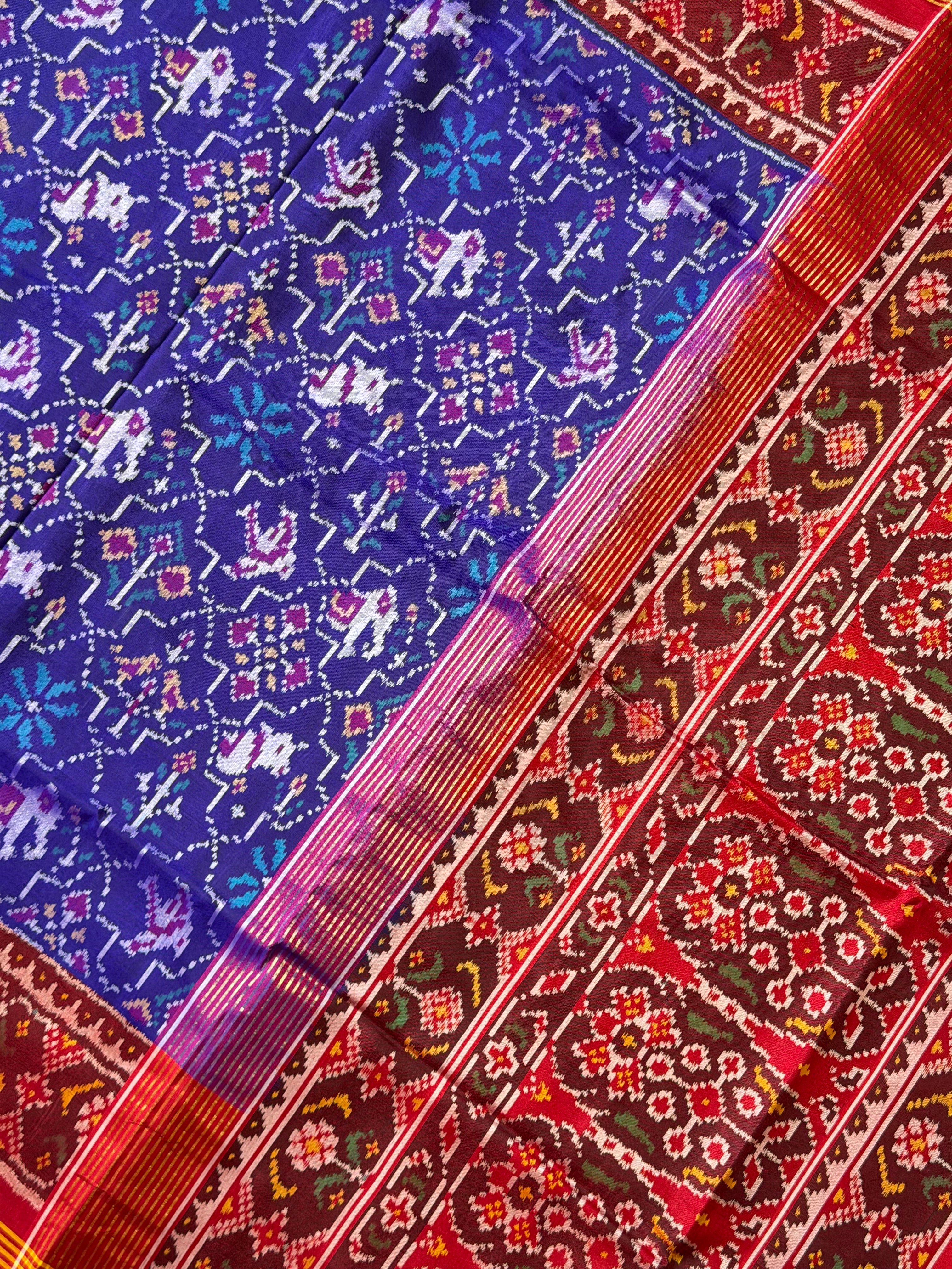 Motif Design With Blue Color Handwoven Patola Silk Saree