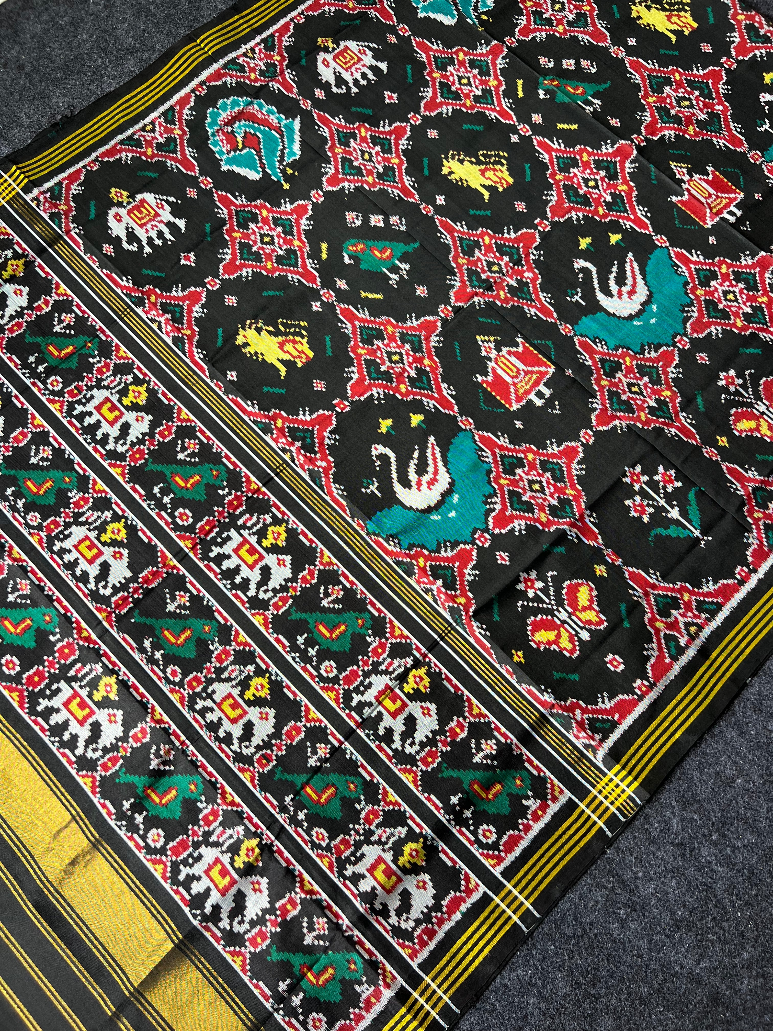 Black Motif Design Handwoven Patola Silk Saree