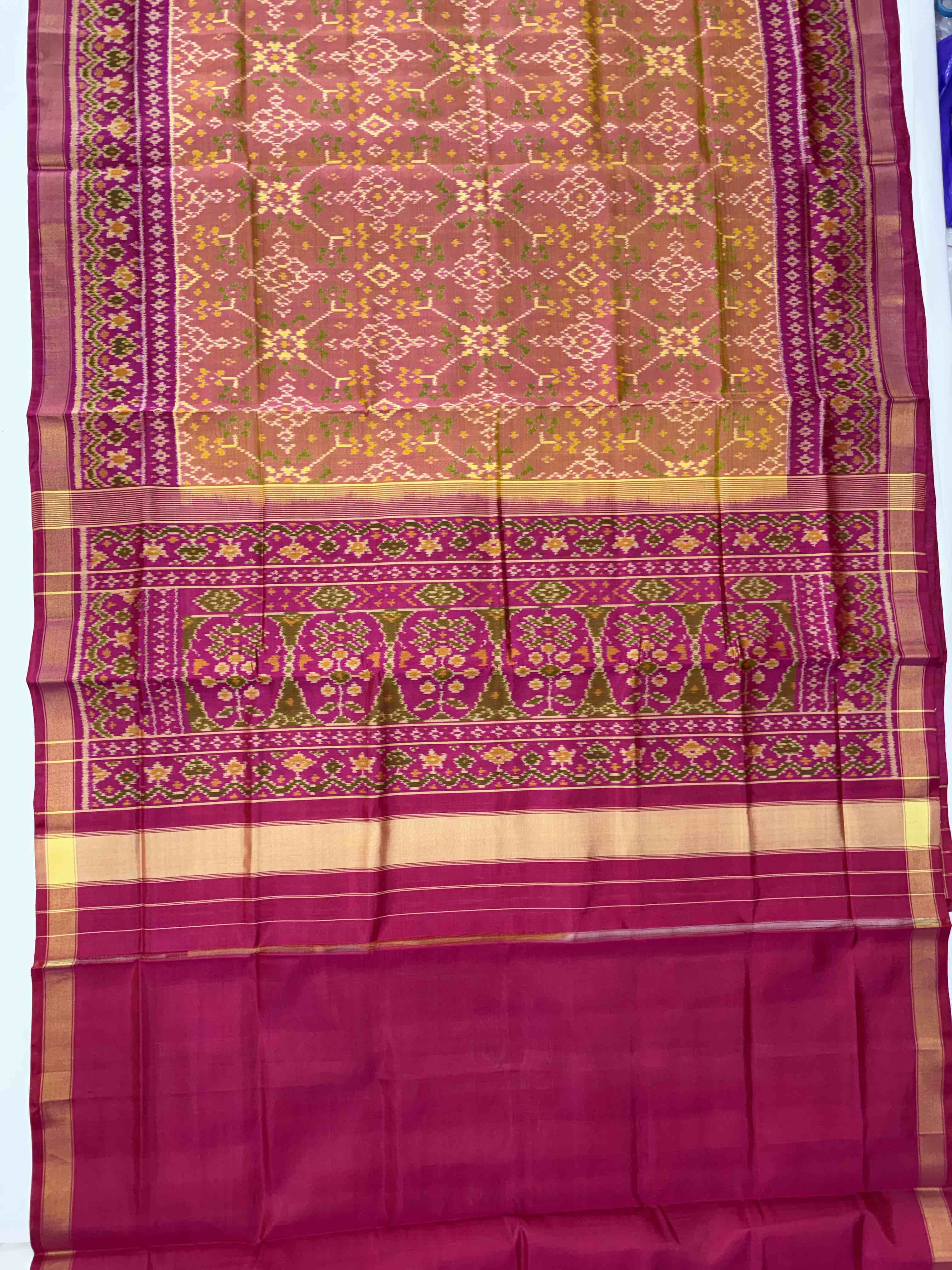 Mustard-Pink Navratna Design Handwoven Patola Silk Saree Secondary image
