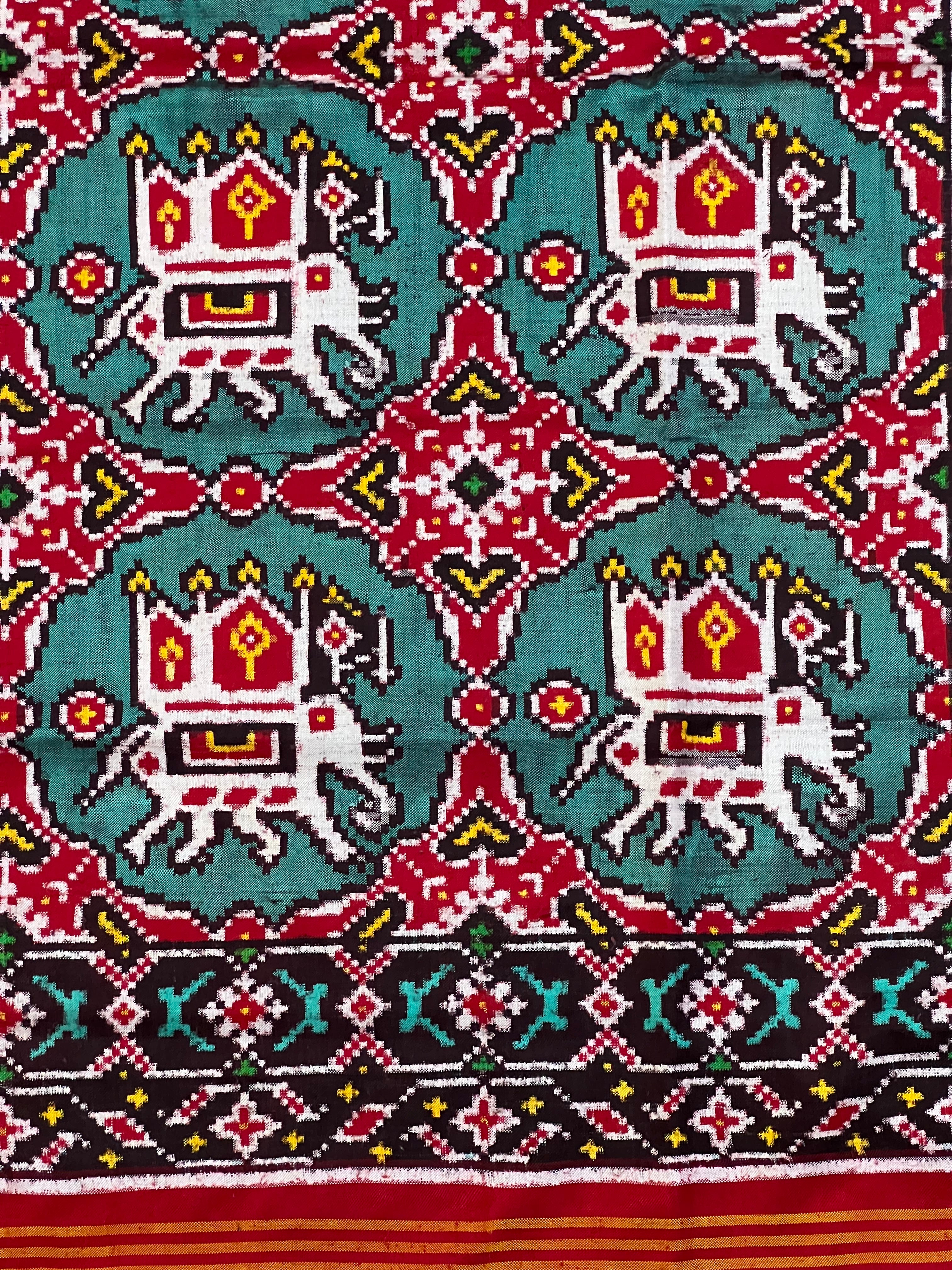 Big Elephant Design Handwoven Double Ikat Patola Silk Saree