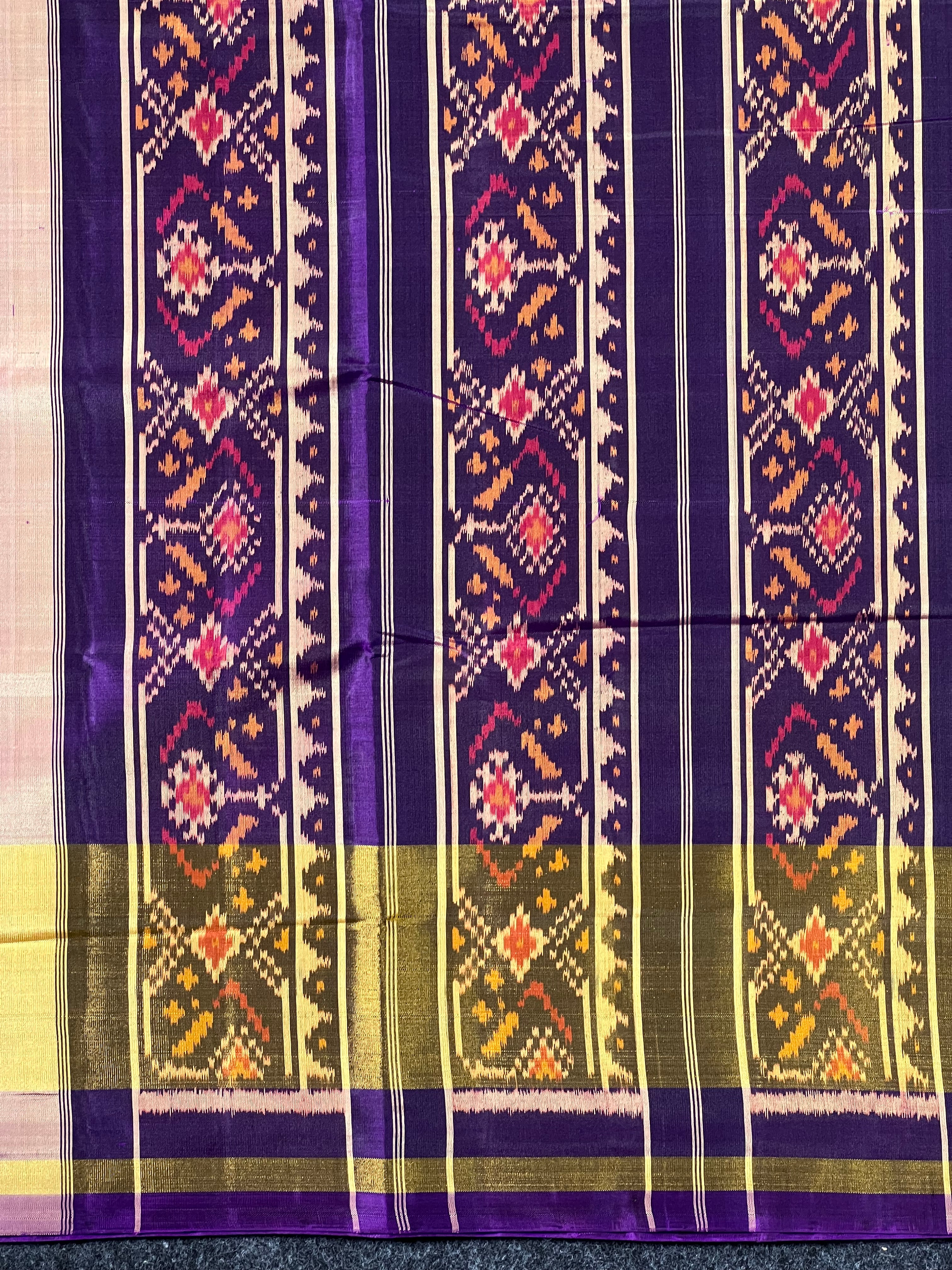 Purple Fusion Design Handwoven Patola Silk Saree