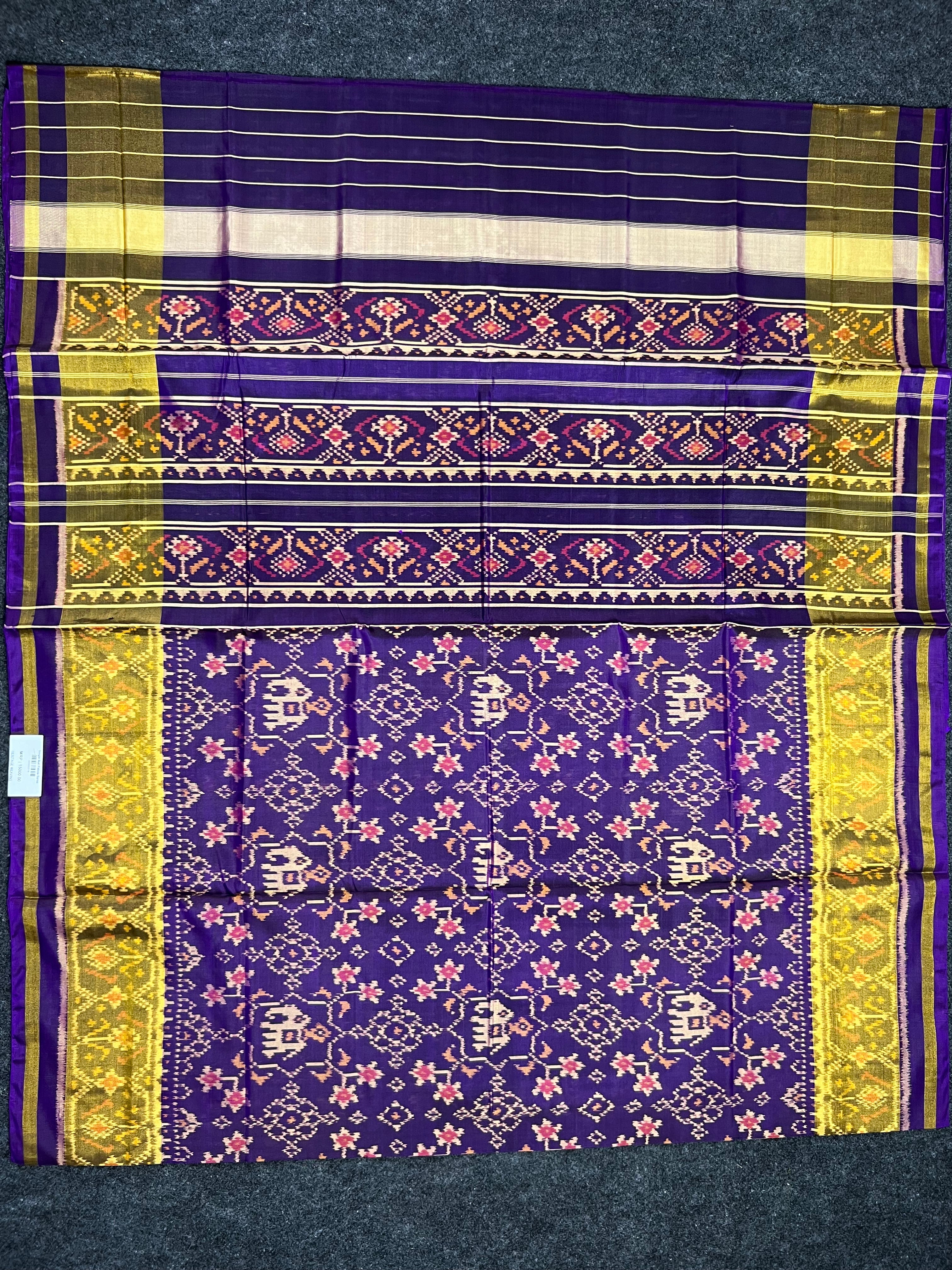 Dark Purple Fusion Design Handwoven Patola Silk Saree Secondary image