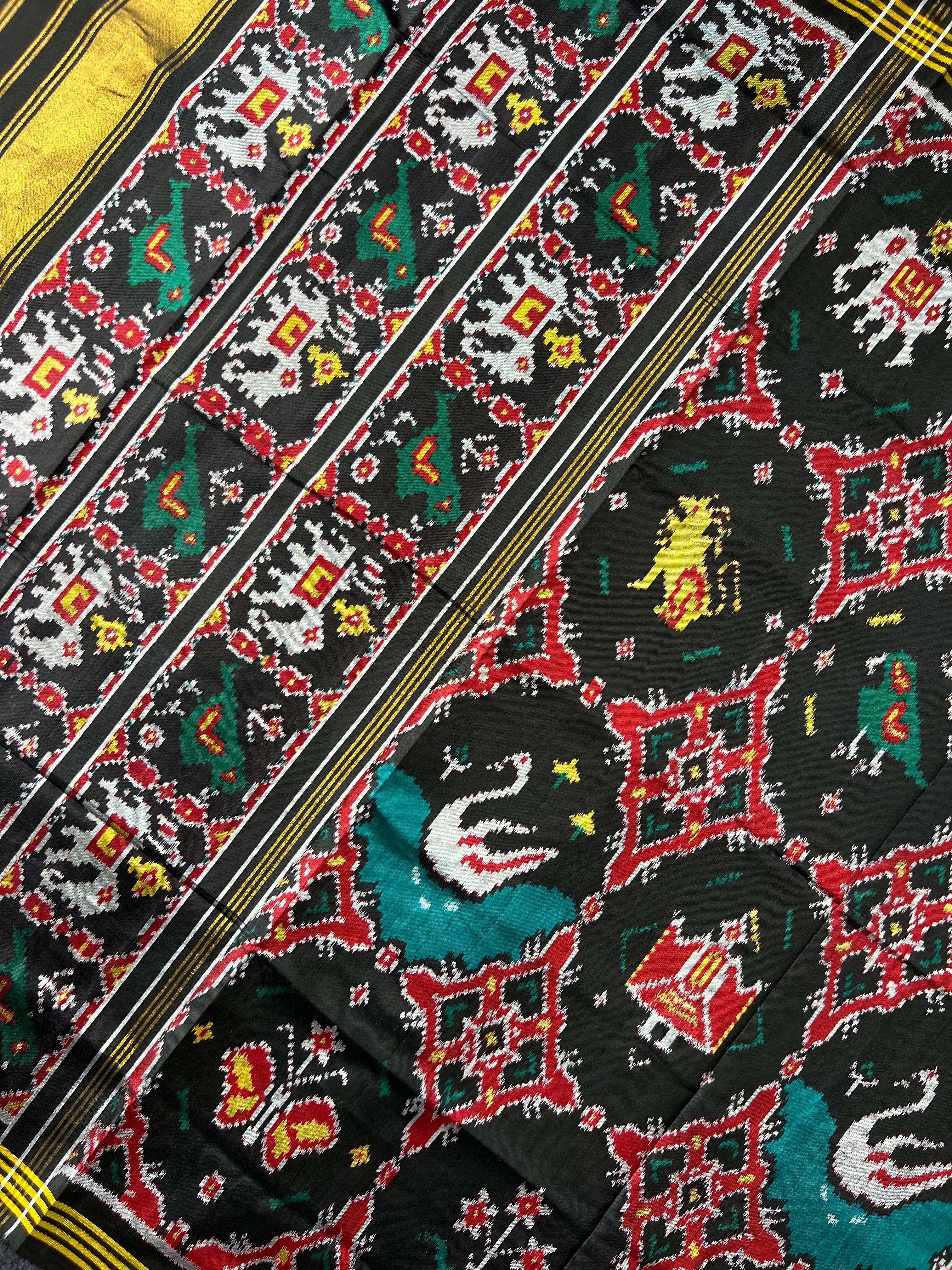 Black Motif Design Handwoven Patola Silk Saree