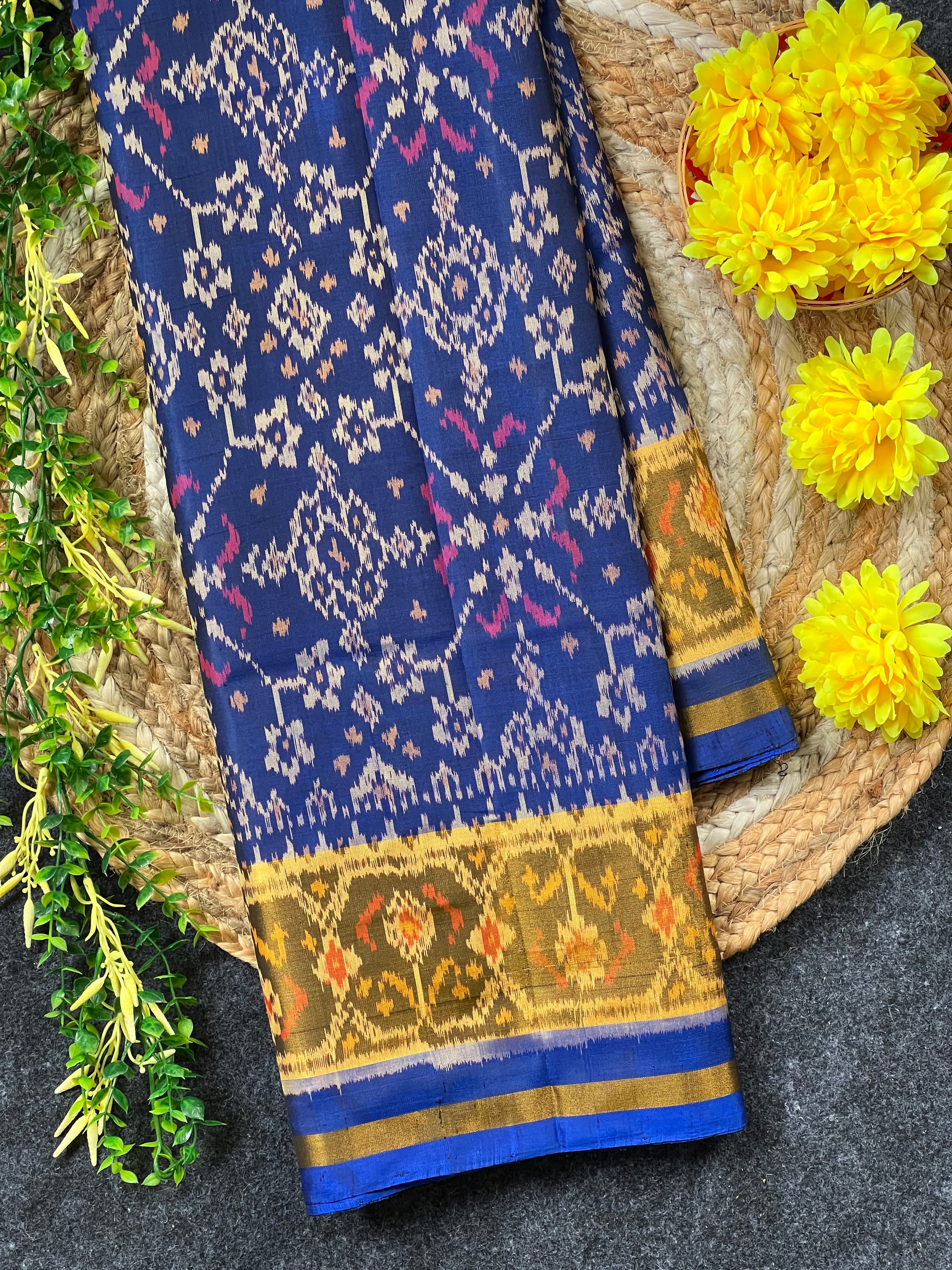Blue Navratna Traditional Design Handwoven Patola Silk Saree