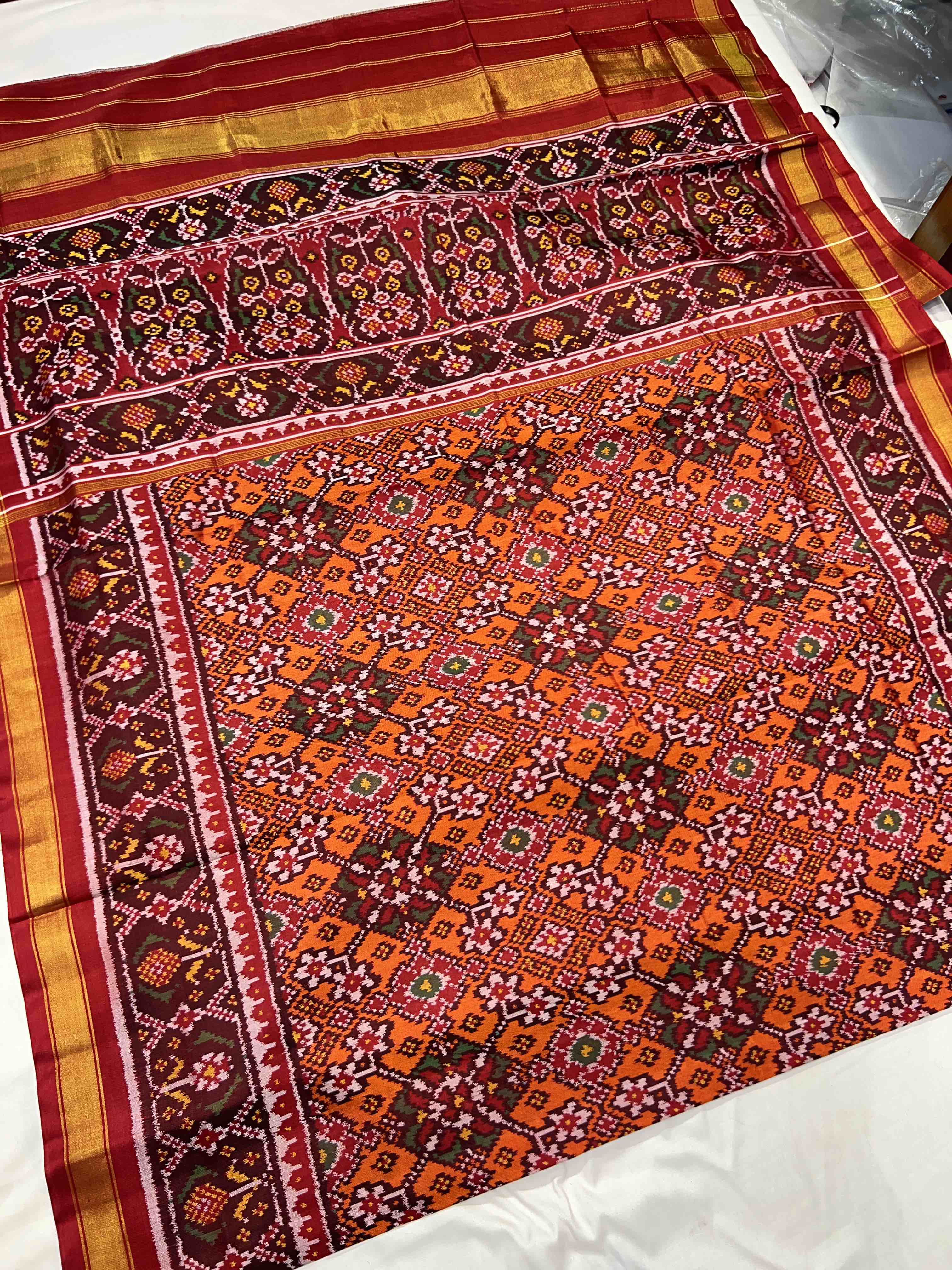 Orange Navratna Traditional Design Handwoven Patola Silk Saree Secondary image