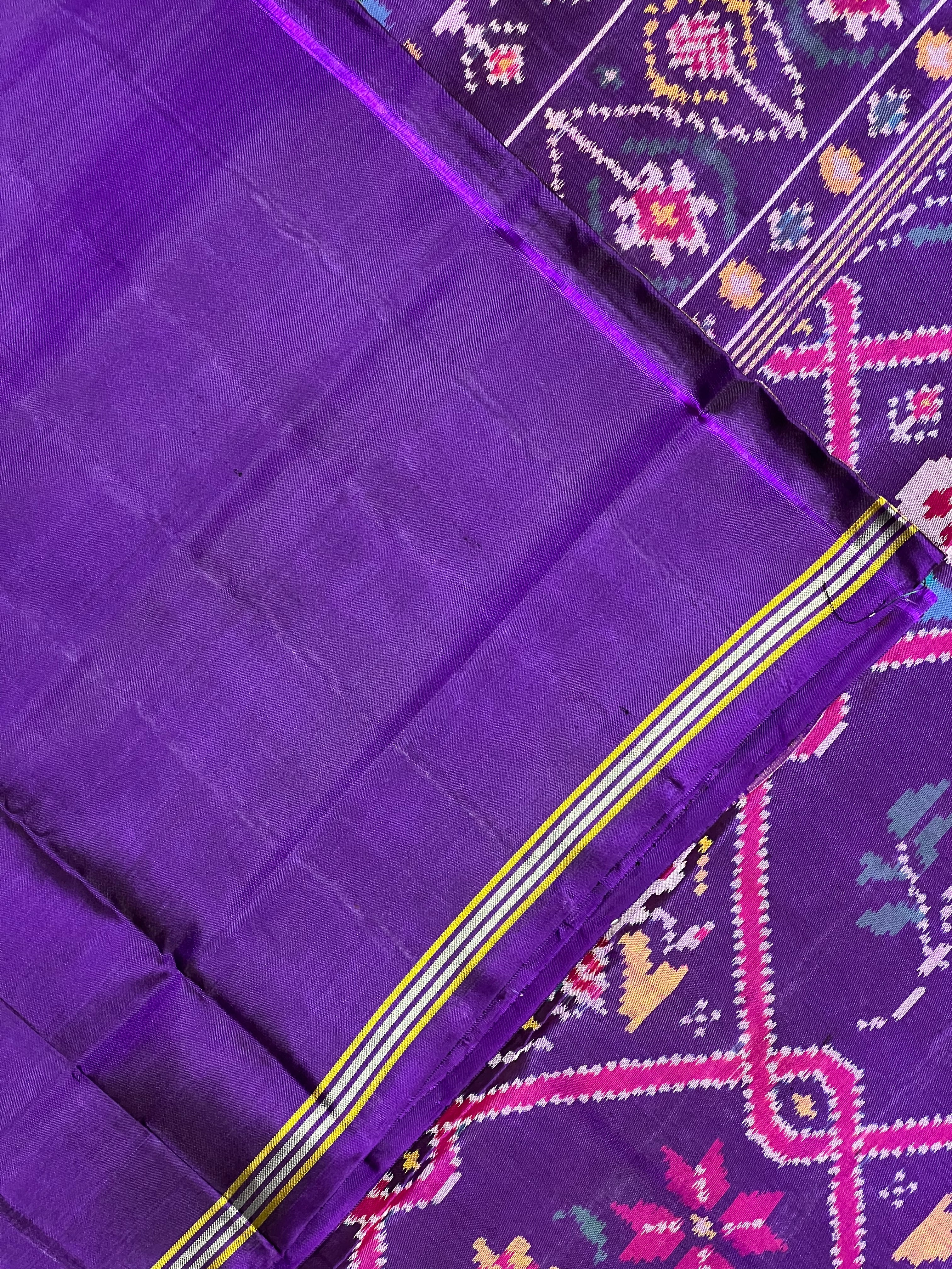 Purple Motifs With Flower Design Handwoven Patola Silk Saree