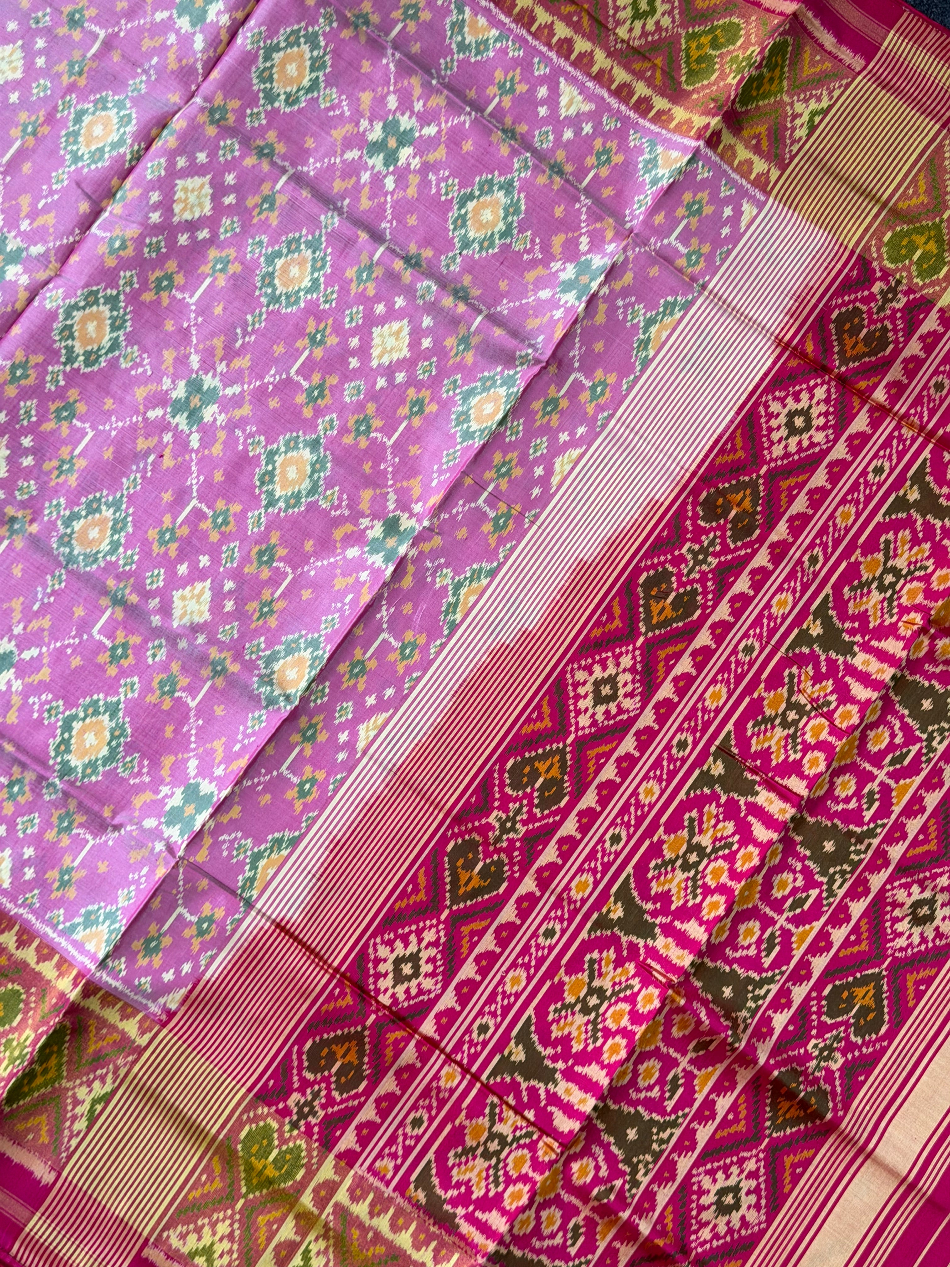 Baby pink navratna Handwoven Patola Silk Saree