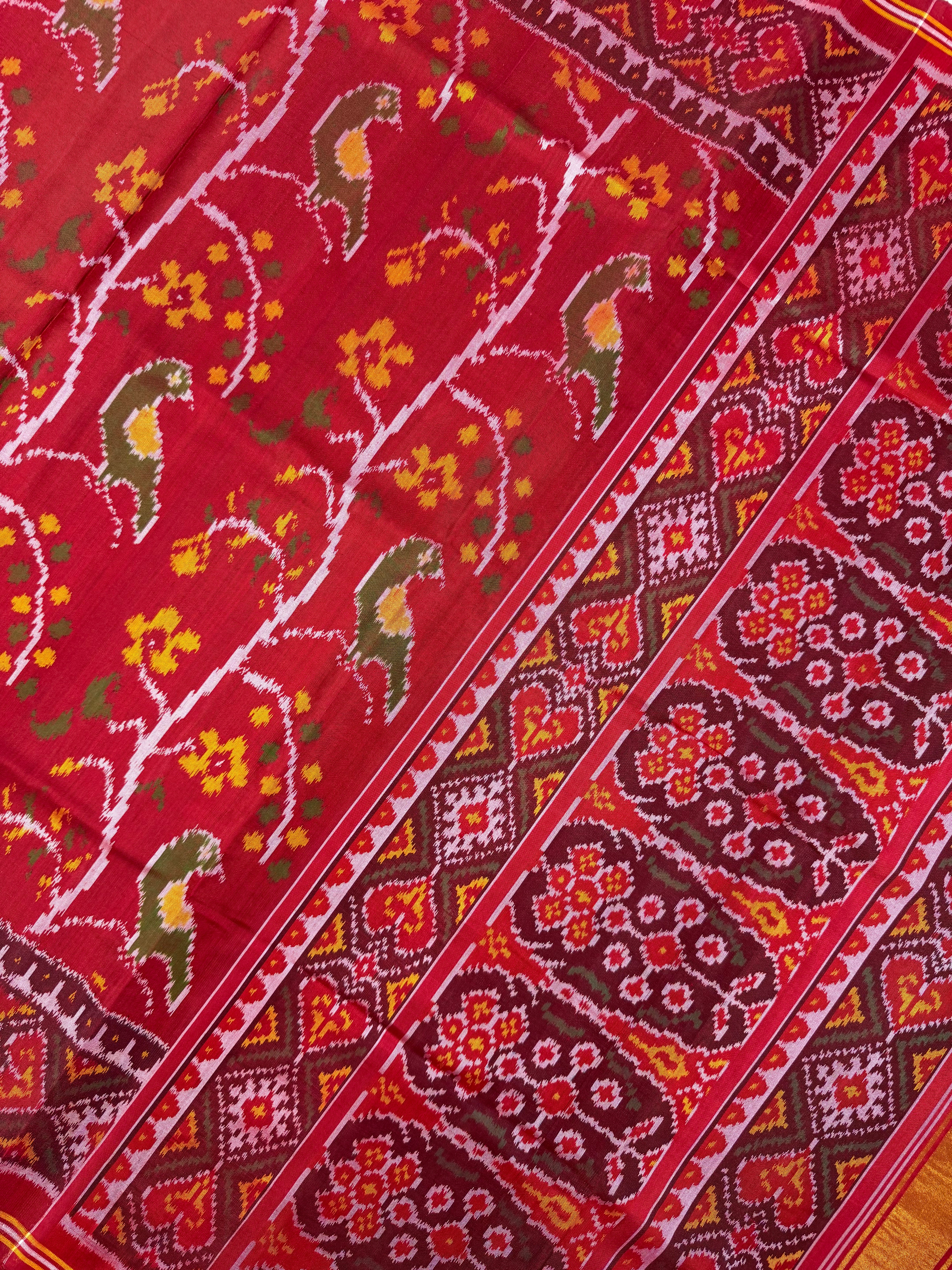 Red Color With Peacock Design Handwoven Patola Silk Saree Secondary image