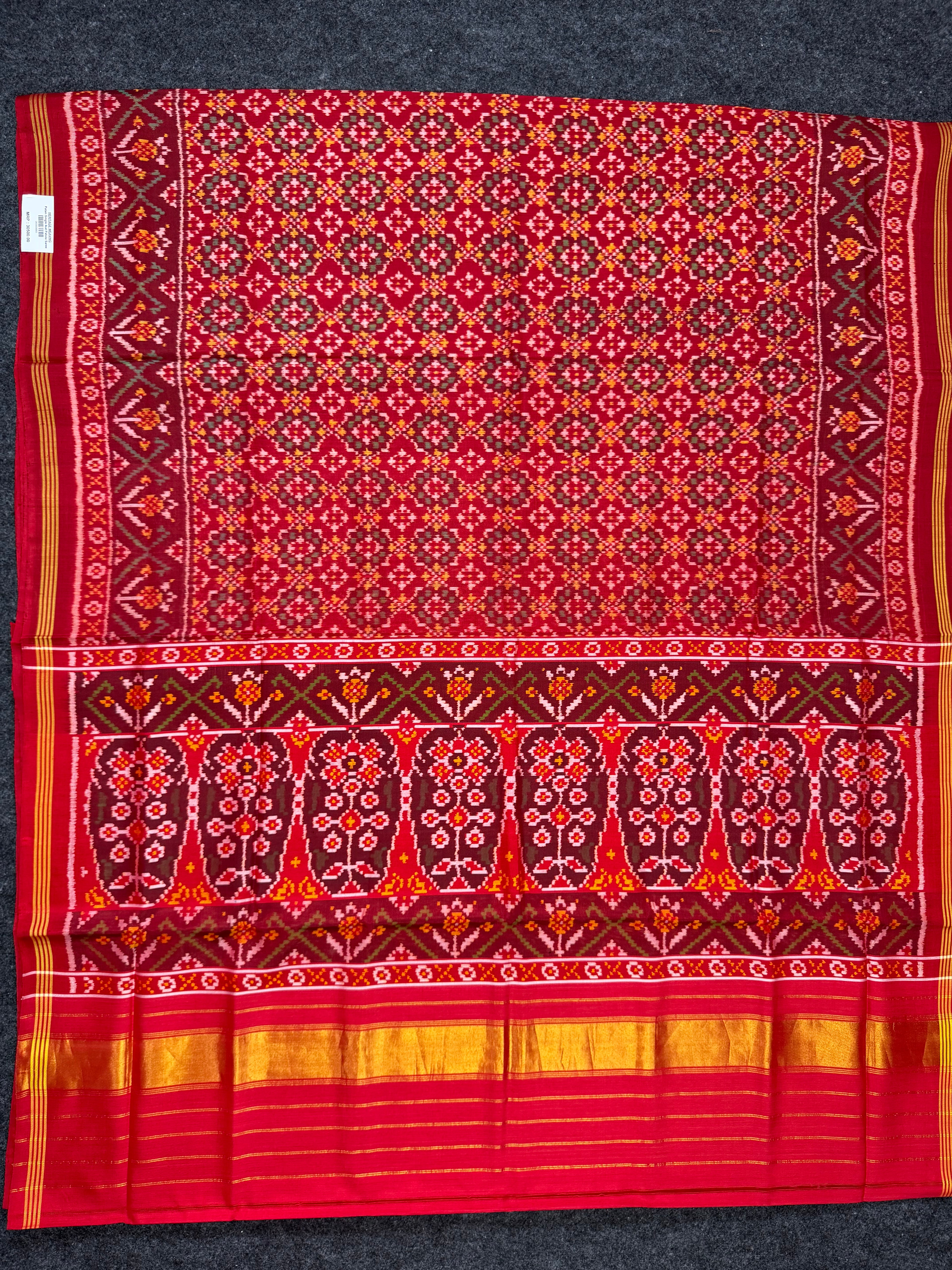 Handwoven Patola Silk Saree Button Ful Red