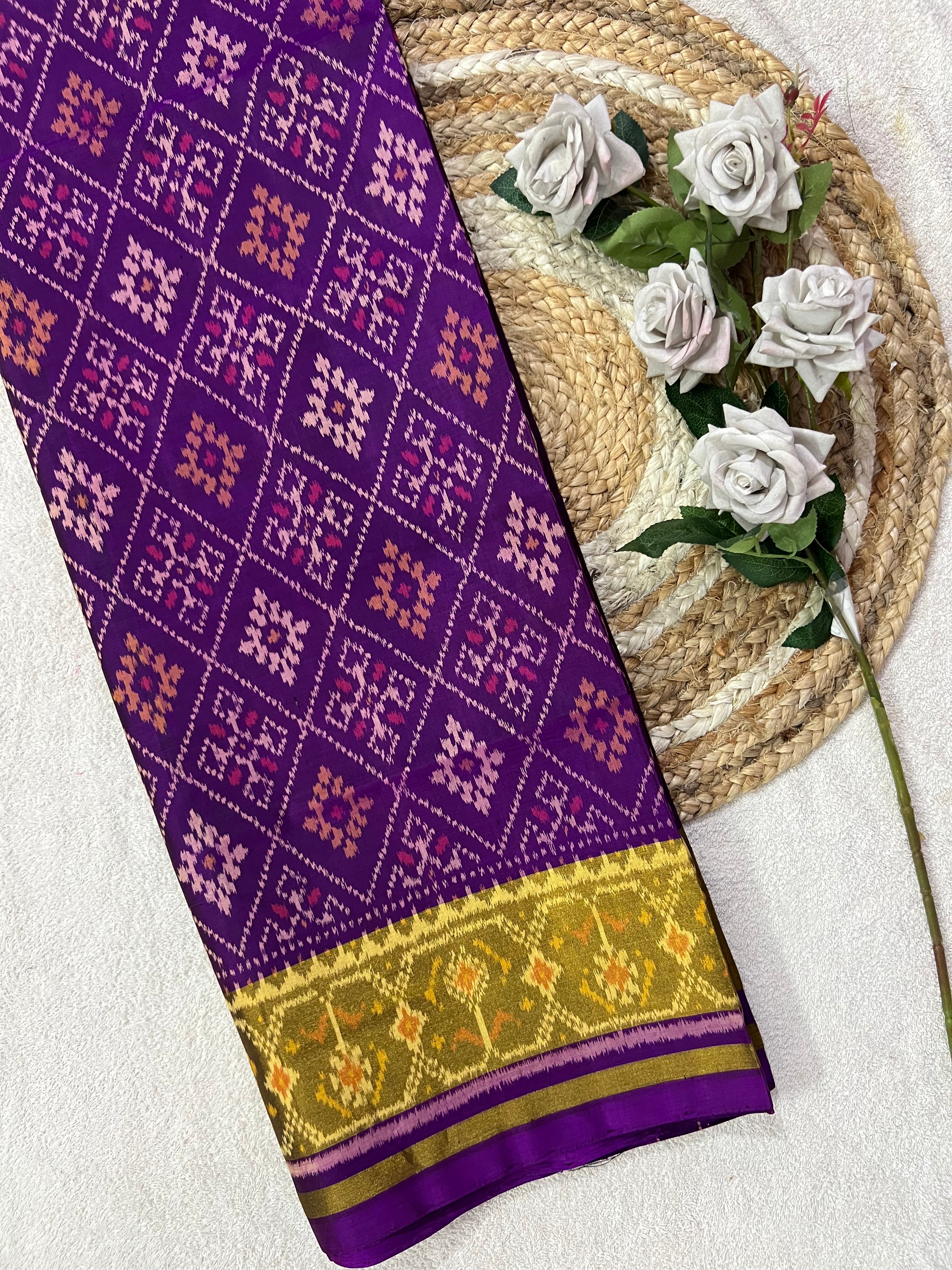 Dark Purple Pan-Chanda Traditional Design Handwoven Patola Silk Saree