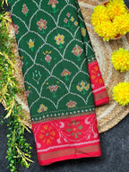 Red-Green Fancy Design Handwoven Patola Silk Saree