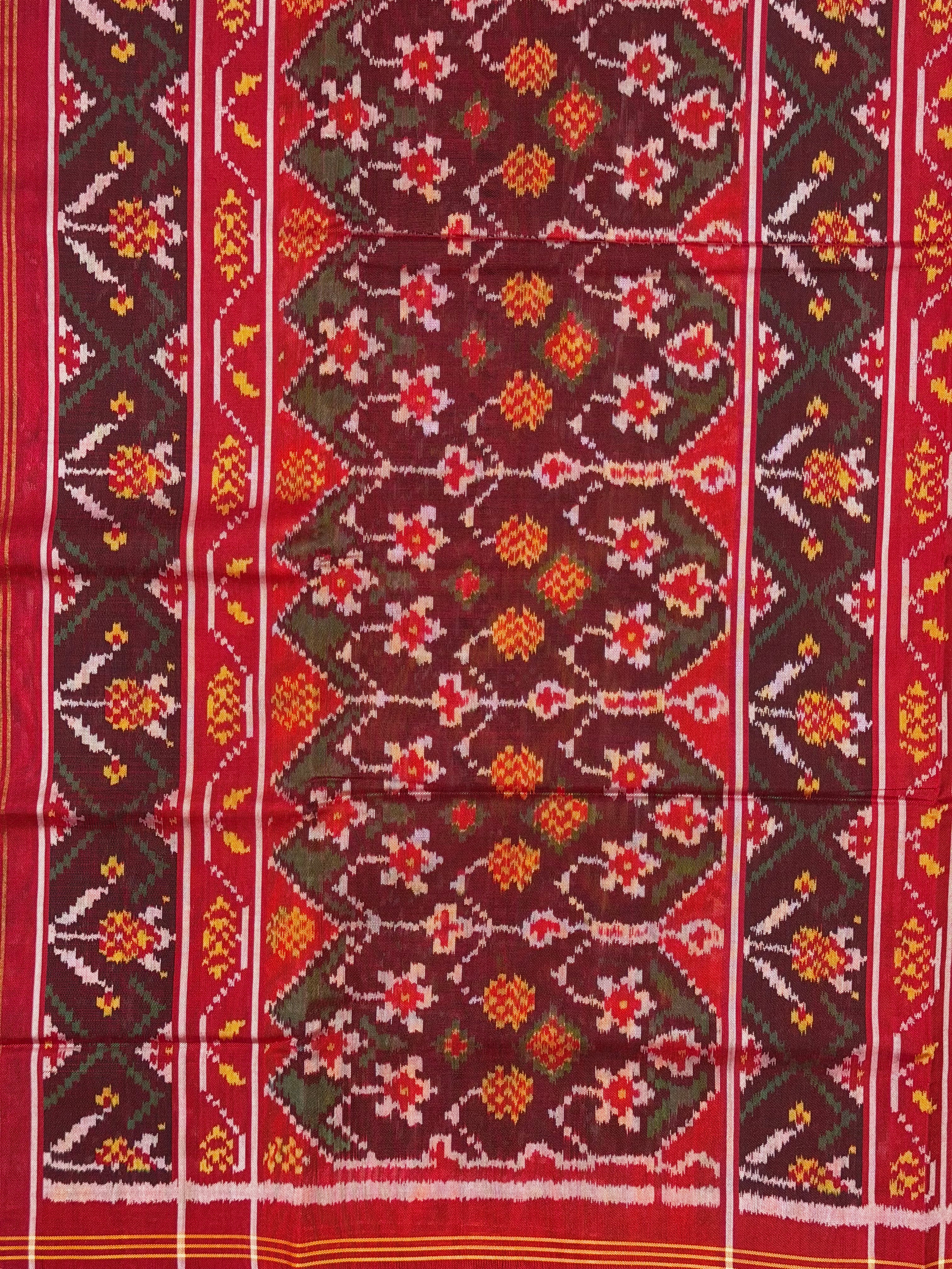 Handwoven Patola Silk Saree Elephant & Perrot Designer