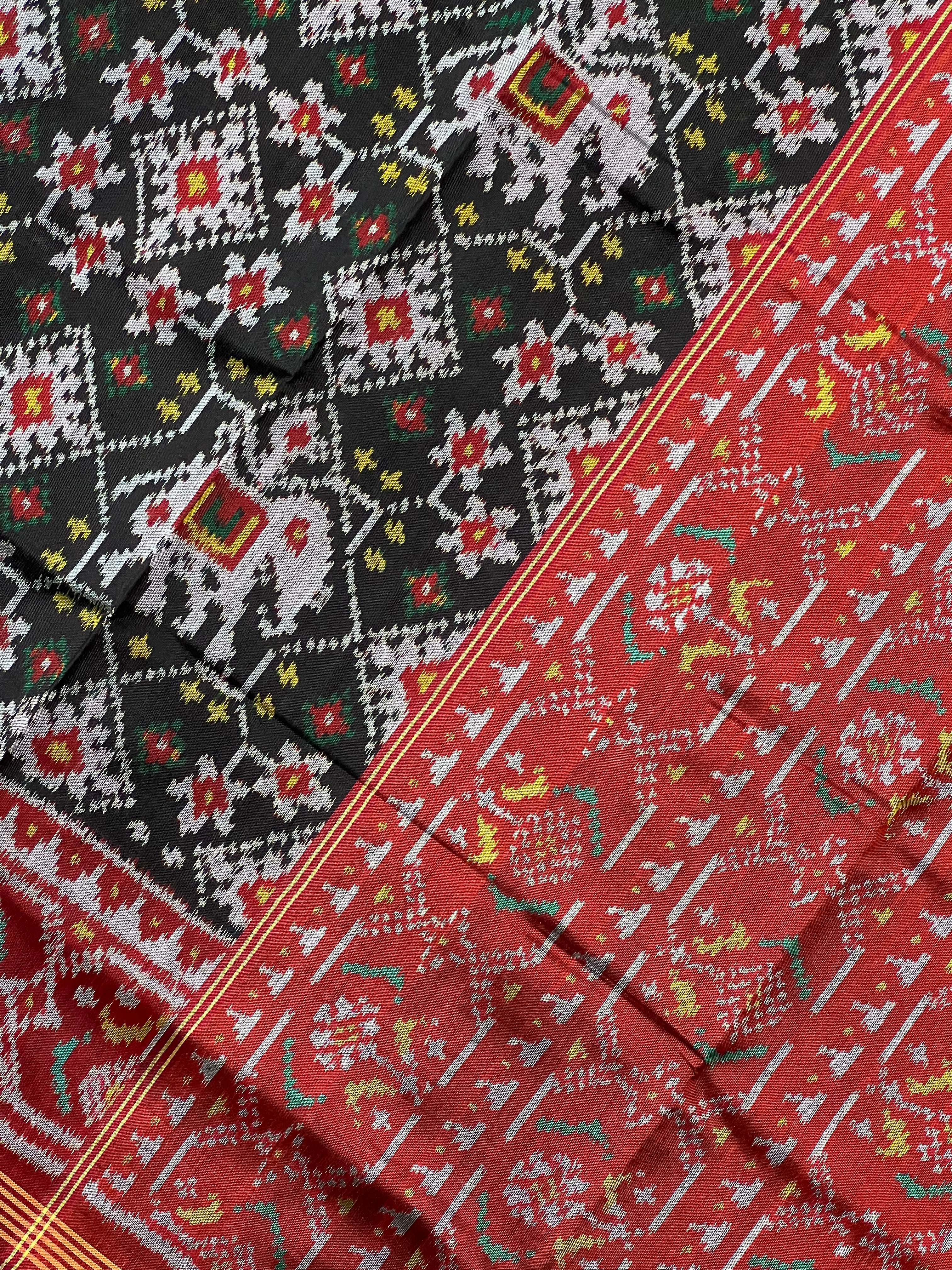 Fusion Design Black Handwoven Patola Silk Saree