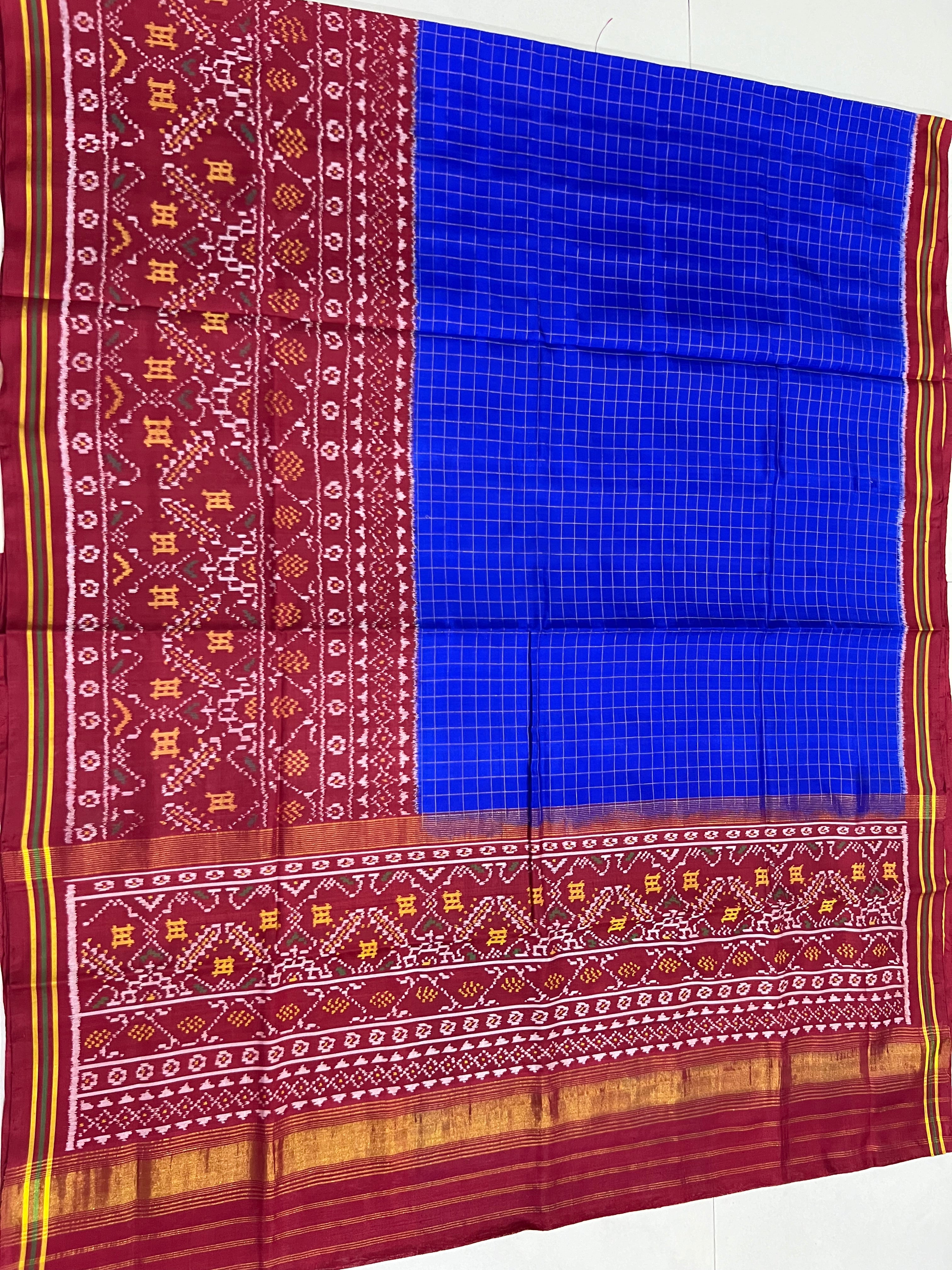 Blue Chex With Skirt Border Handwoven Patola Silk Saree Secondary image